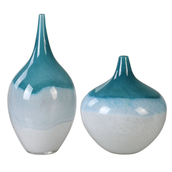 Uttermost Carla Teal White Vases - Set of 2