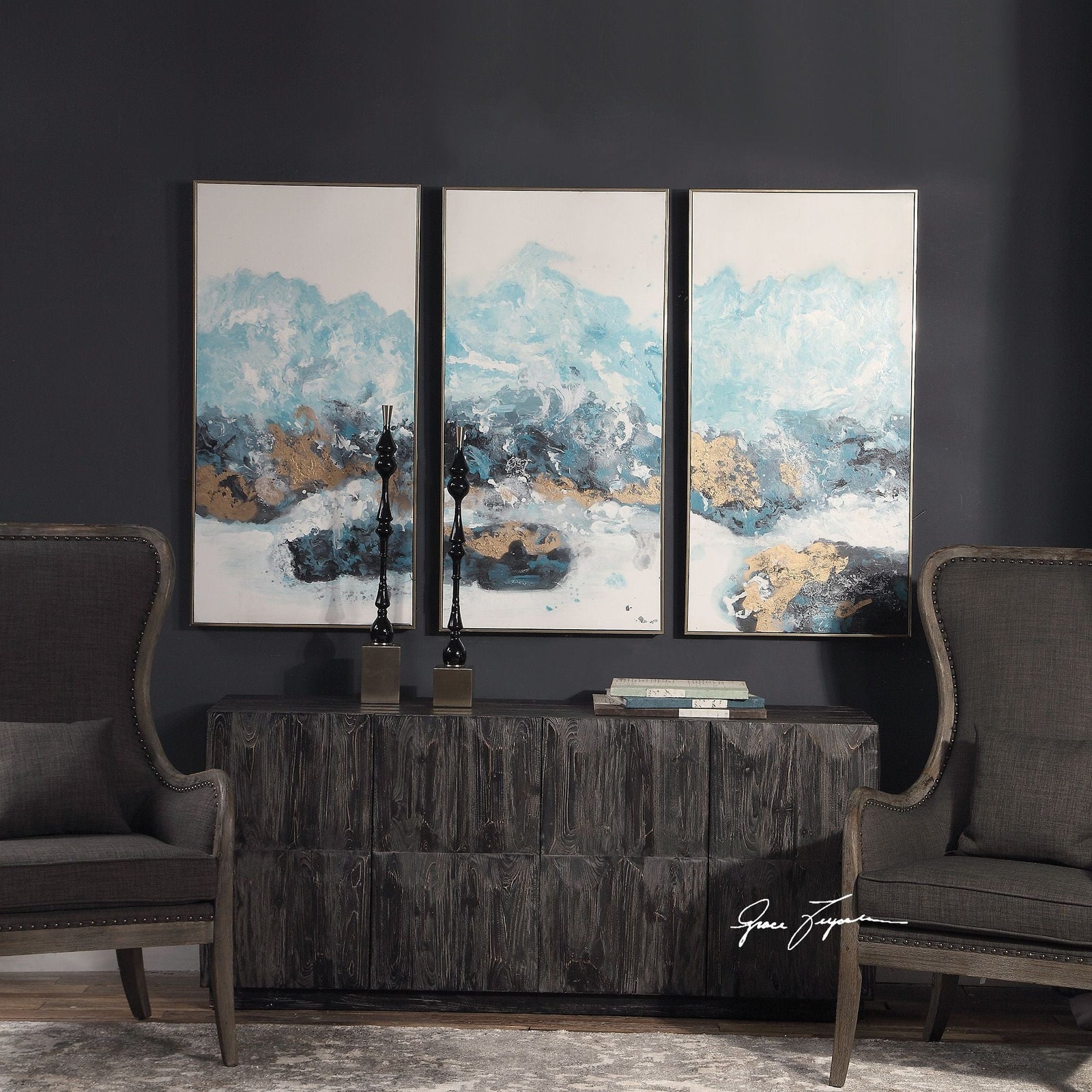 Uttermost Crashing Waves Abstract Art - Set of 3