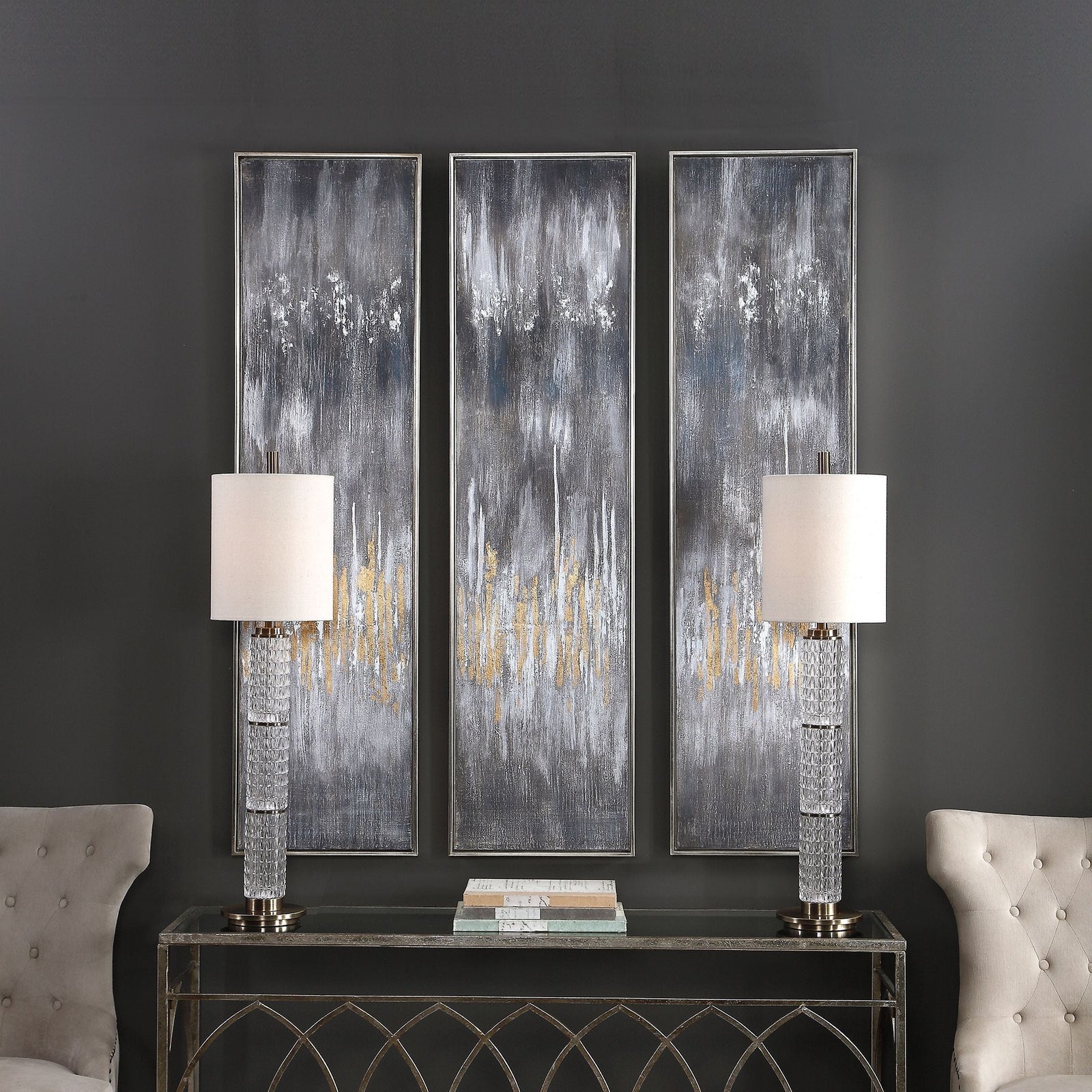 Uttermost Gray Showers Hand Painted Canvases - Set of 3