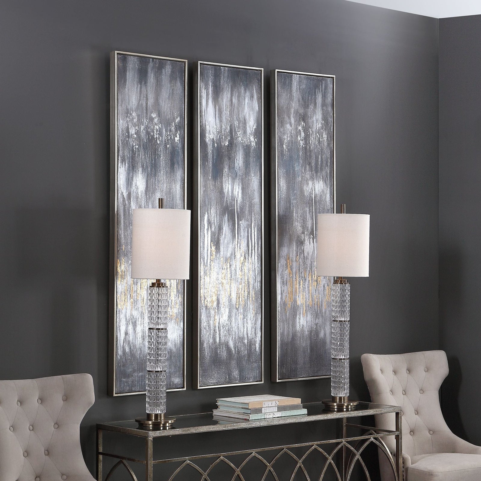 Uttermost Gray Showers Hand Painted Canvases - Set of 3