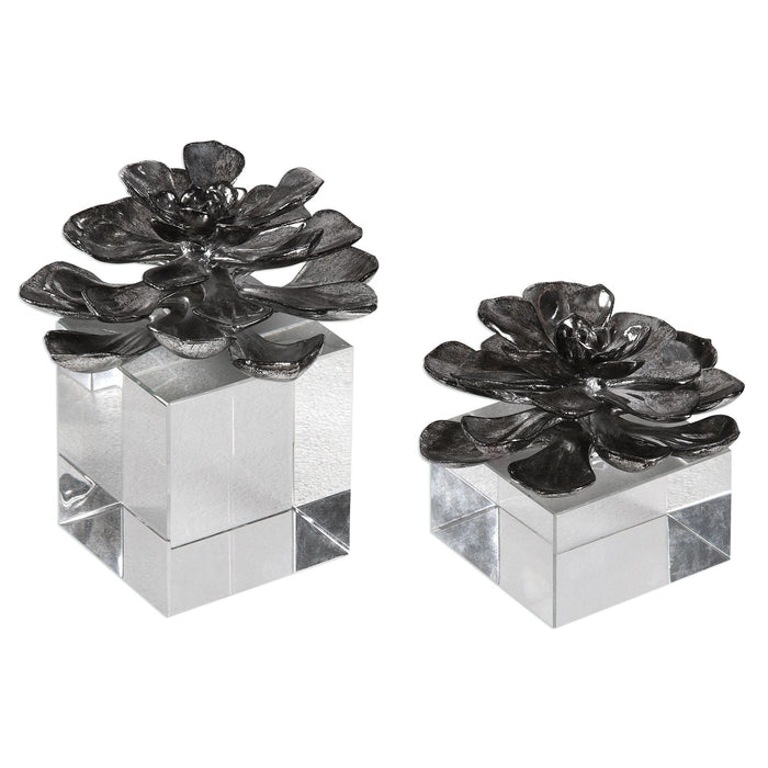 Uttermost Indian Lotus Metallic Silver Flowers - Set of 2