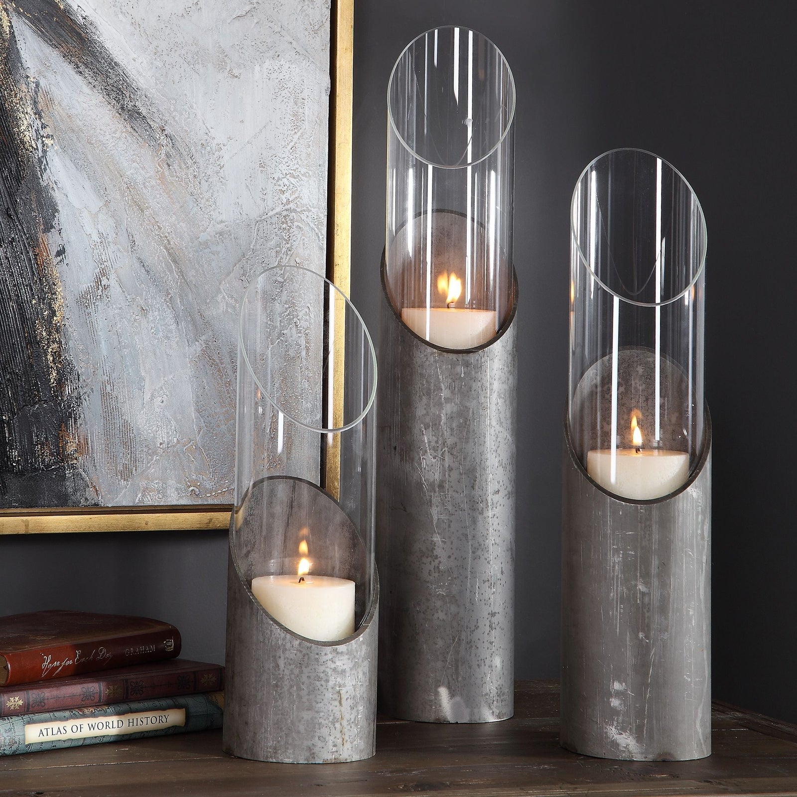 Uttermost Karter Iron & Glass Candleholders - Set of 3