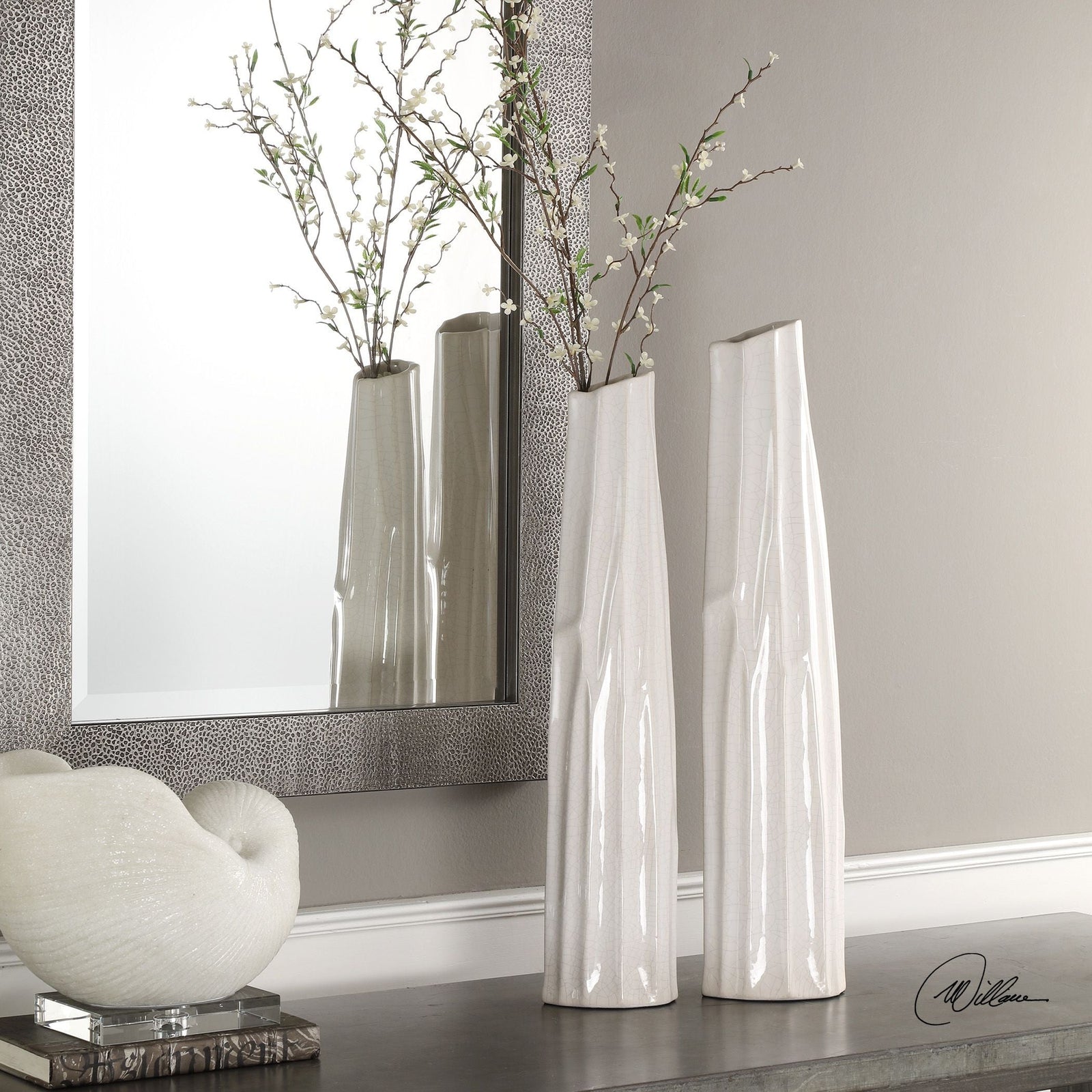 Uttermost Kenley Crackled White Vases - Set of 2