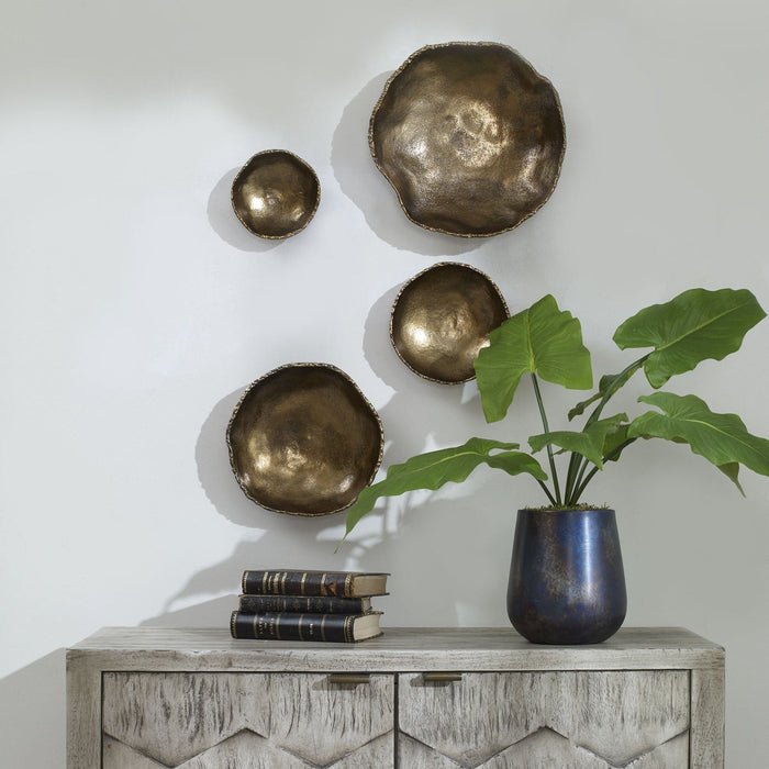 Uttermost Lucky Coins Brass Wall Bowls - Set of 4