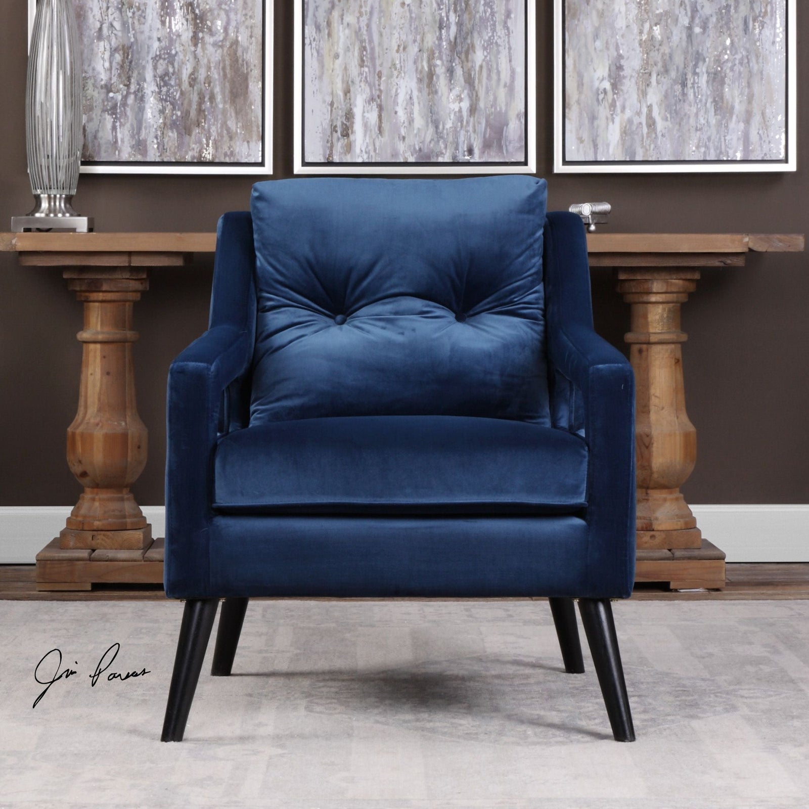 Uttermost O'Brien Blue Velvet Armchair