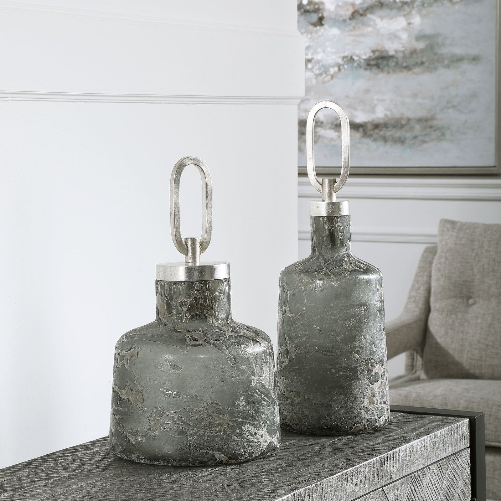 Uttermost Storm Art Glass Bottles - Set of 2