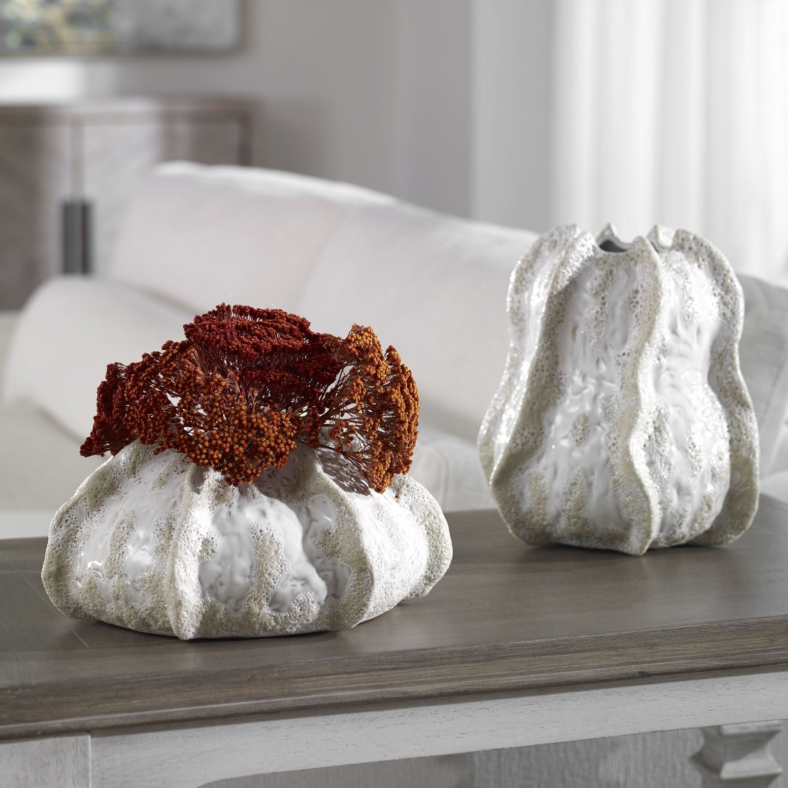 Uttermost Urchin Textured Ivory Vases - Set of 2