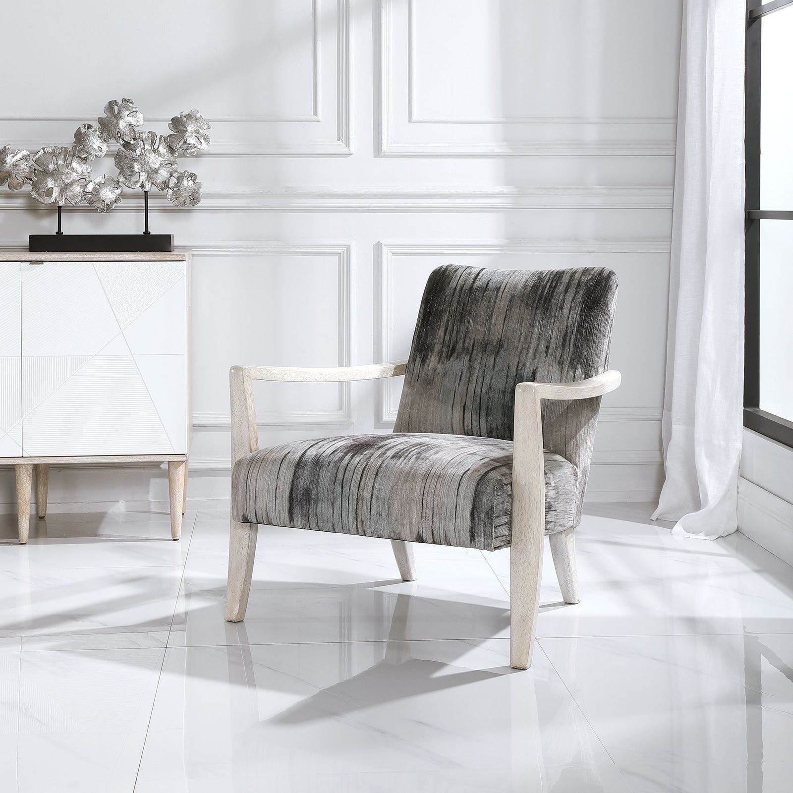 Uttermost Watercolor Gray Chenille Accent Chair