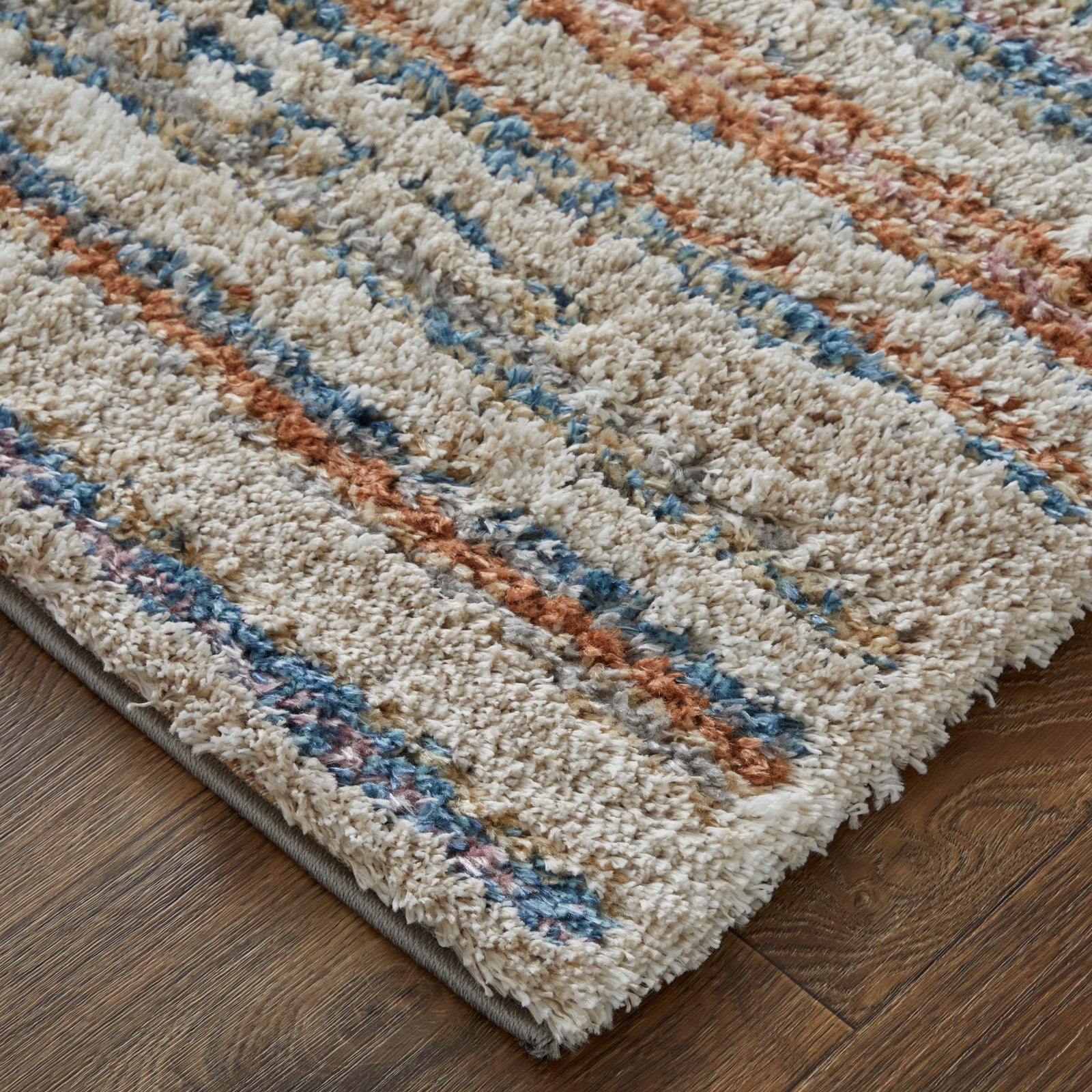 Feizy Mynka 39IEF Transitional Stripes in Ivory/Blue/Orange