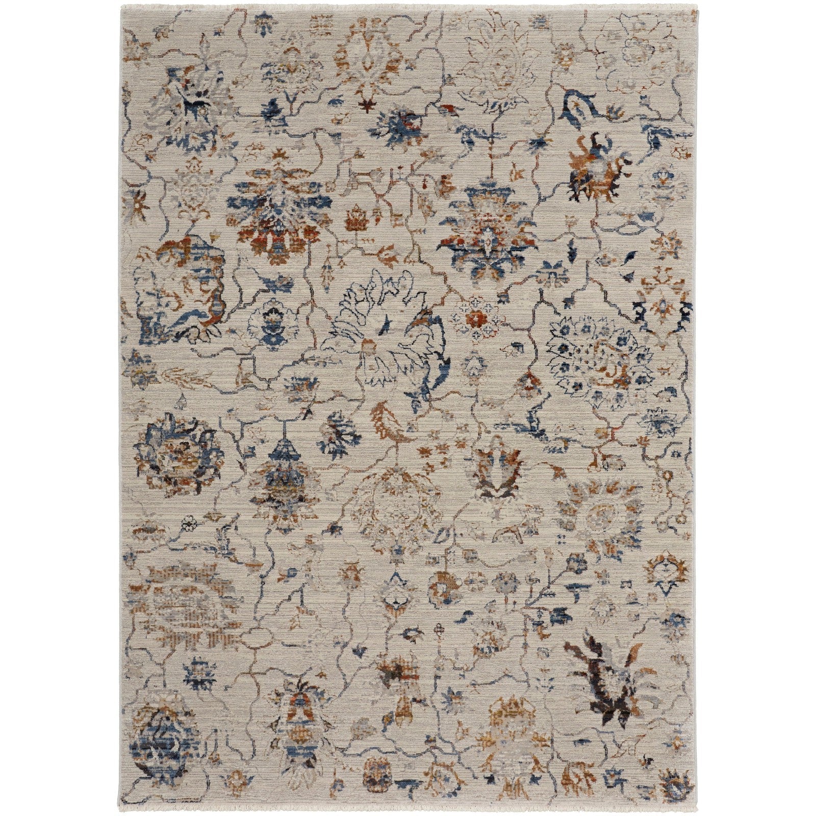 Feizy Kaia 39GPF Transitional Floral & Botanical in Ivory/Orange/Blue