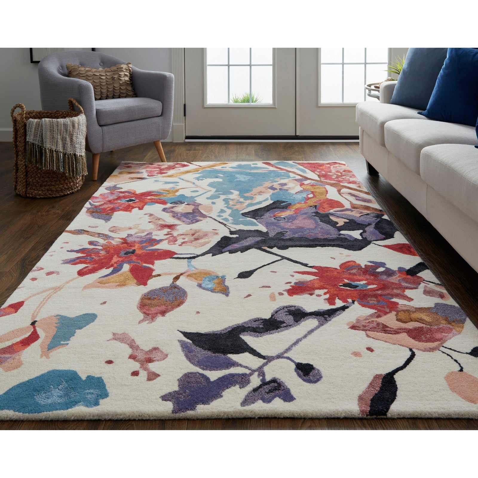 Feizy Dafney 8863F Transitional Floral & Botanical in Red/Blue/Purple