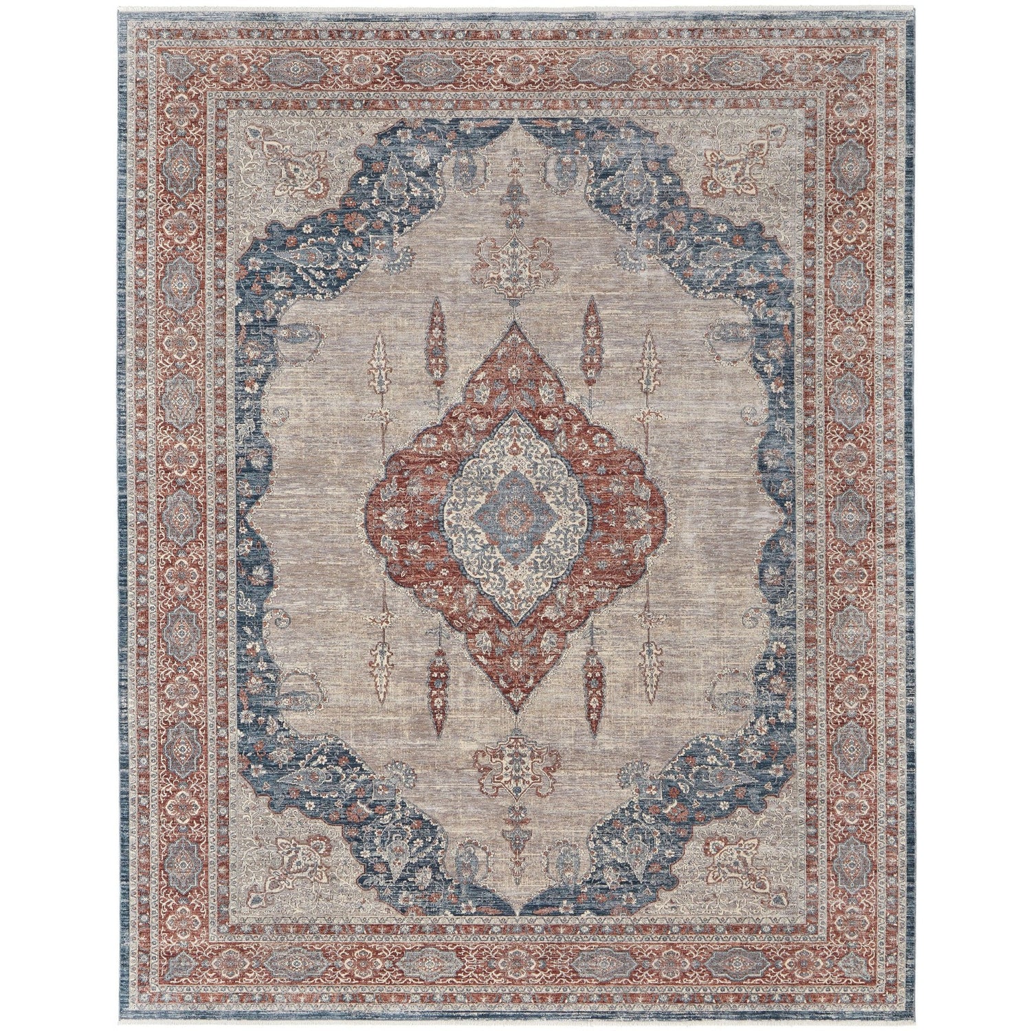 Feizy Marquette 39GRF Transitional Medallion in Gray/Red/Blue