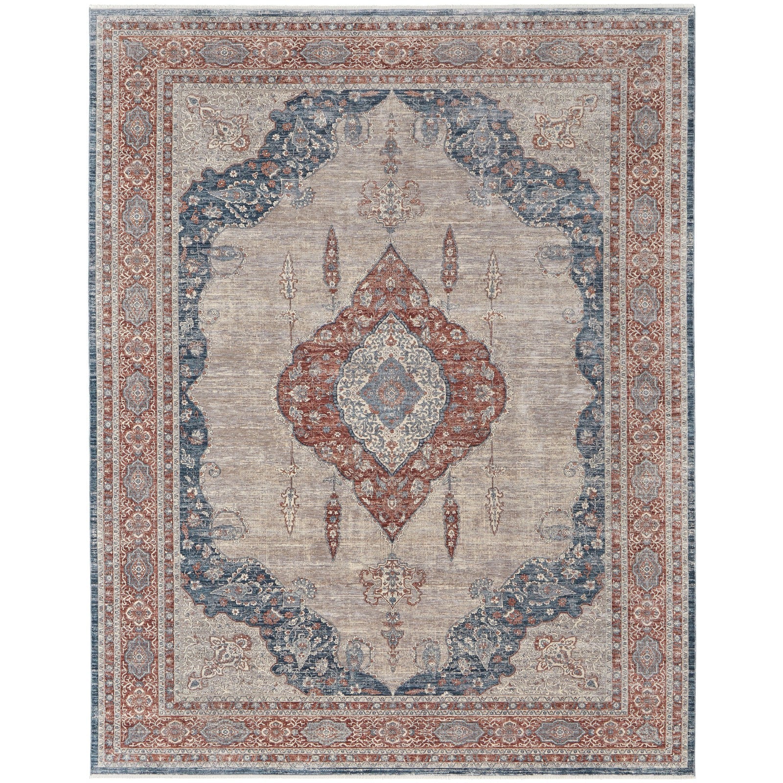 Feizy Marquette 39GRF Transitional Medallion in Gray/Red/Blue