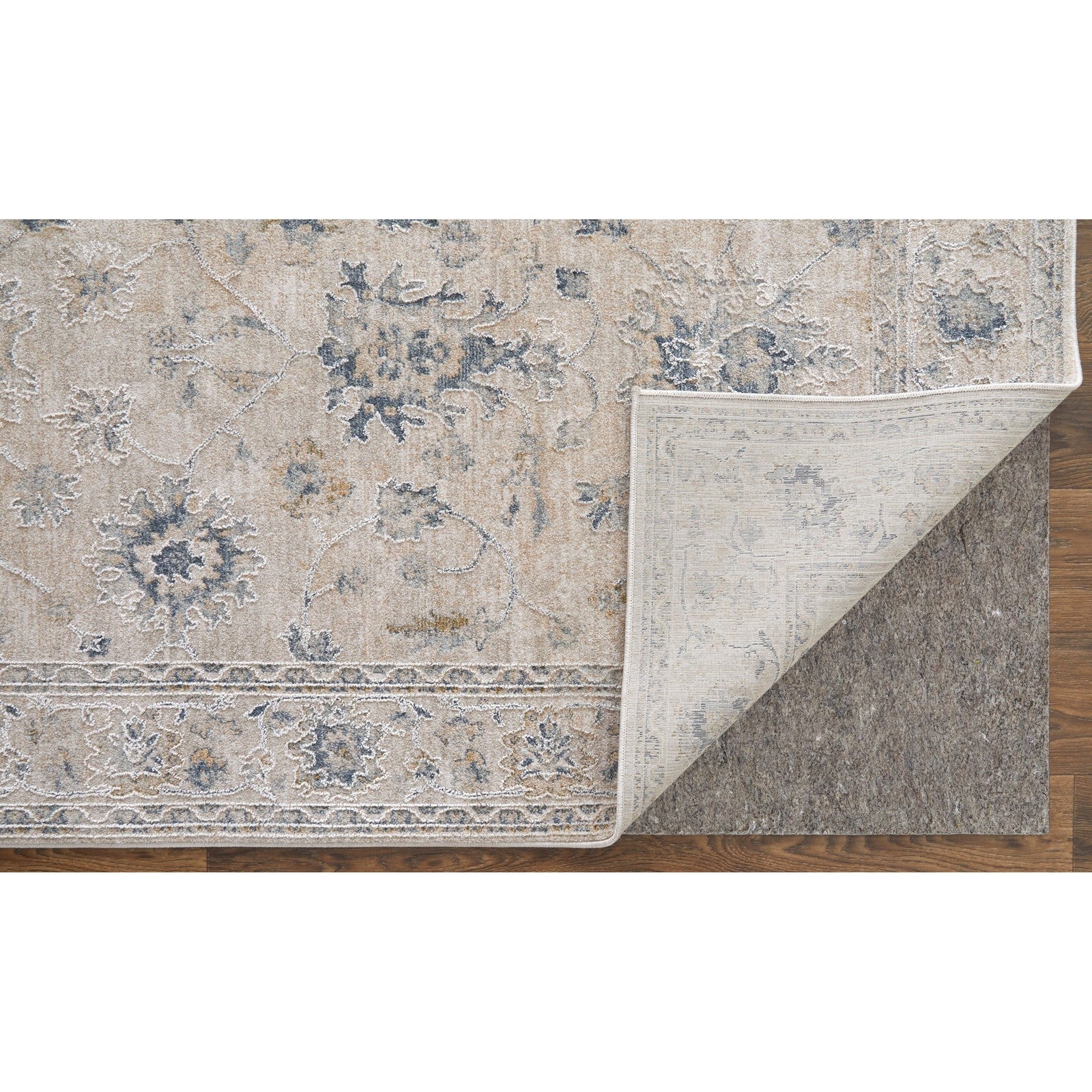 Feizy Pasha 39M7F Transitional Floral & Botanical in Ivory/Taupe/Blue