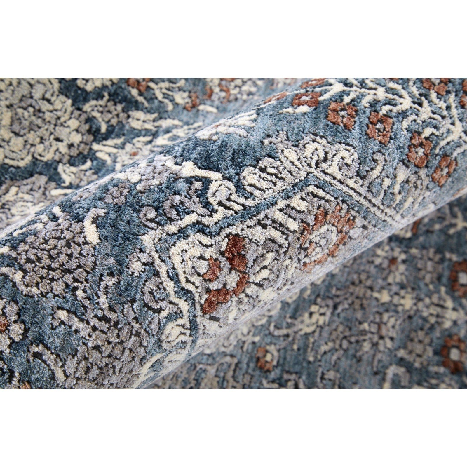 Feizy Marquette 39GUF Transitional Medallion in Blue/Ivory