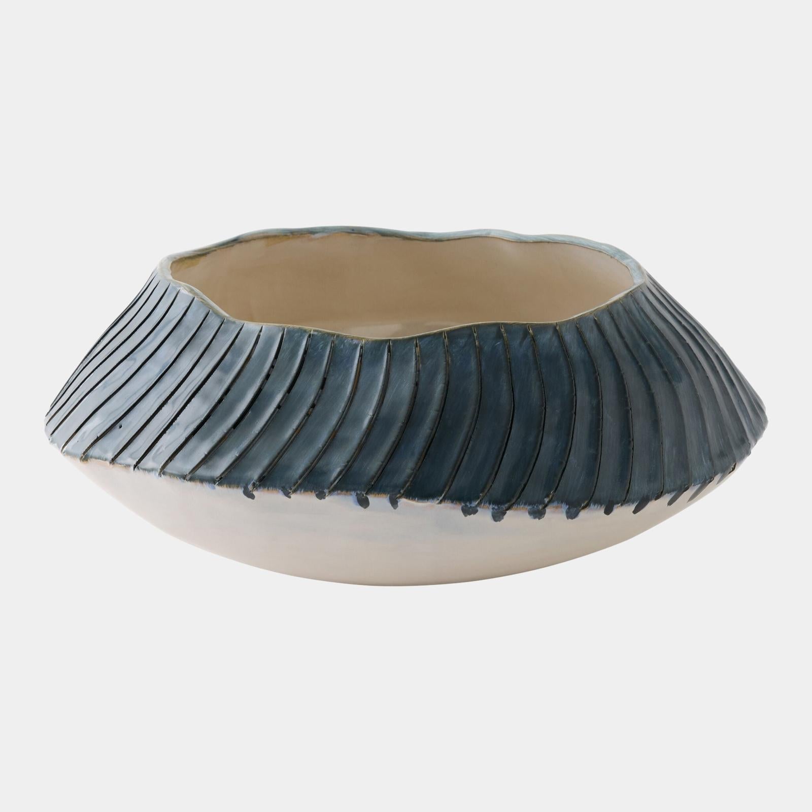 Global Views Aiden Etched Blue Rimed Planter