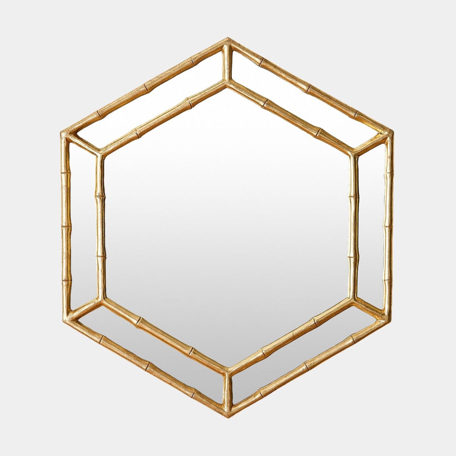 Global Views Sara Gold Leaf Bamboo Hexagon Mirror