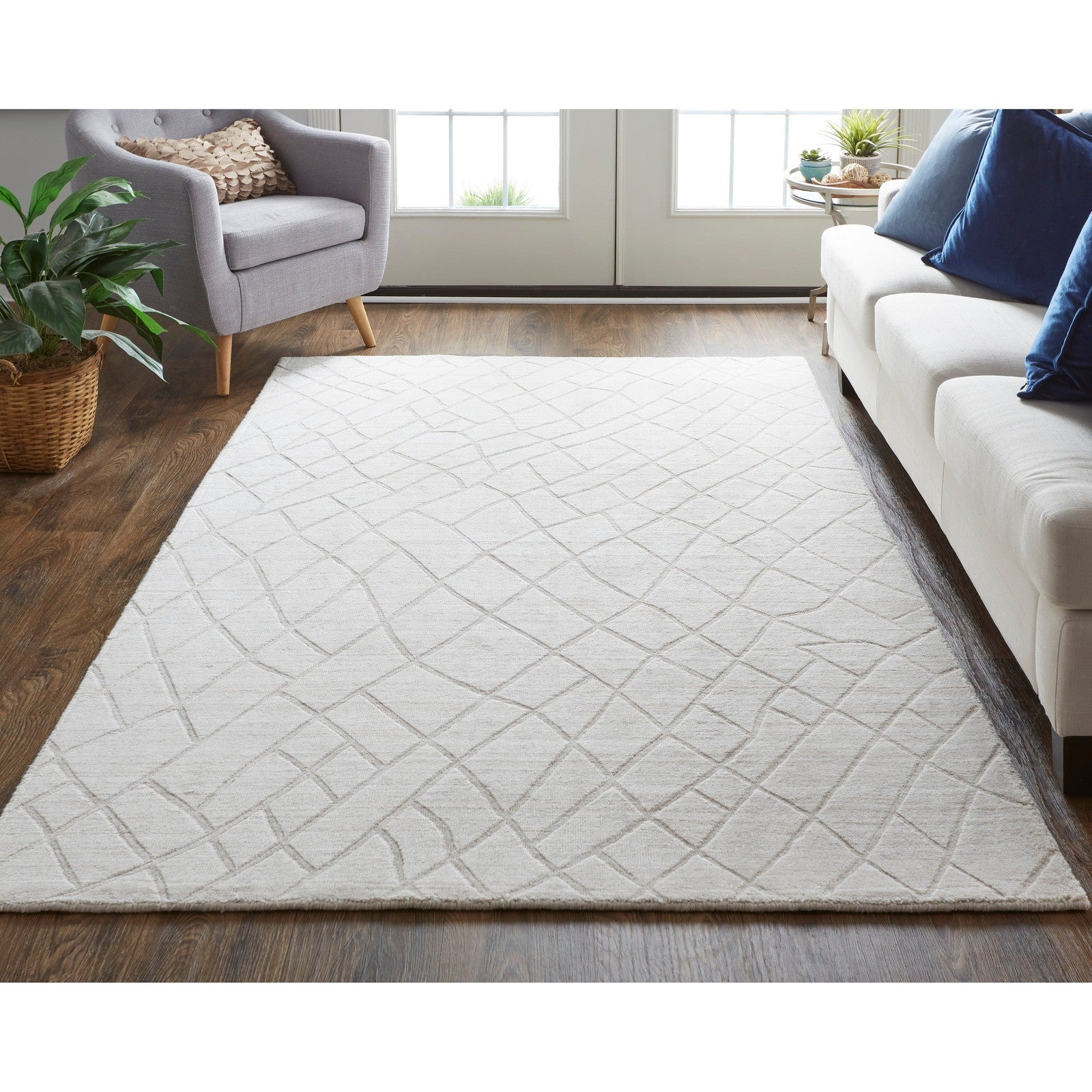 Feizy Redford 8846F Transitional Solid in Ivory/Gray