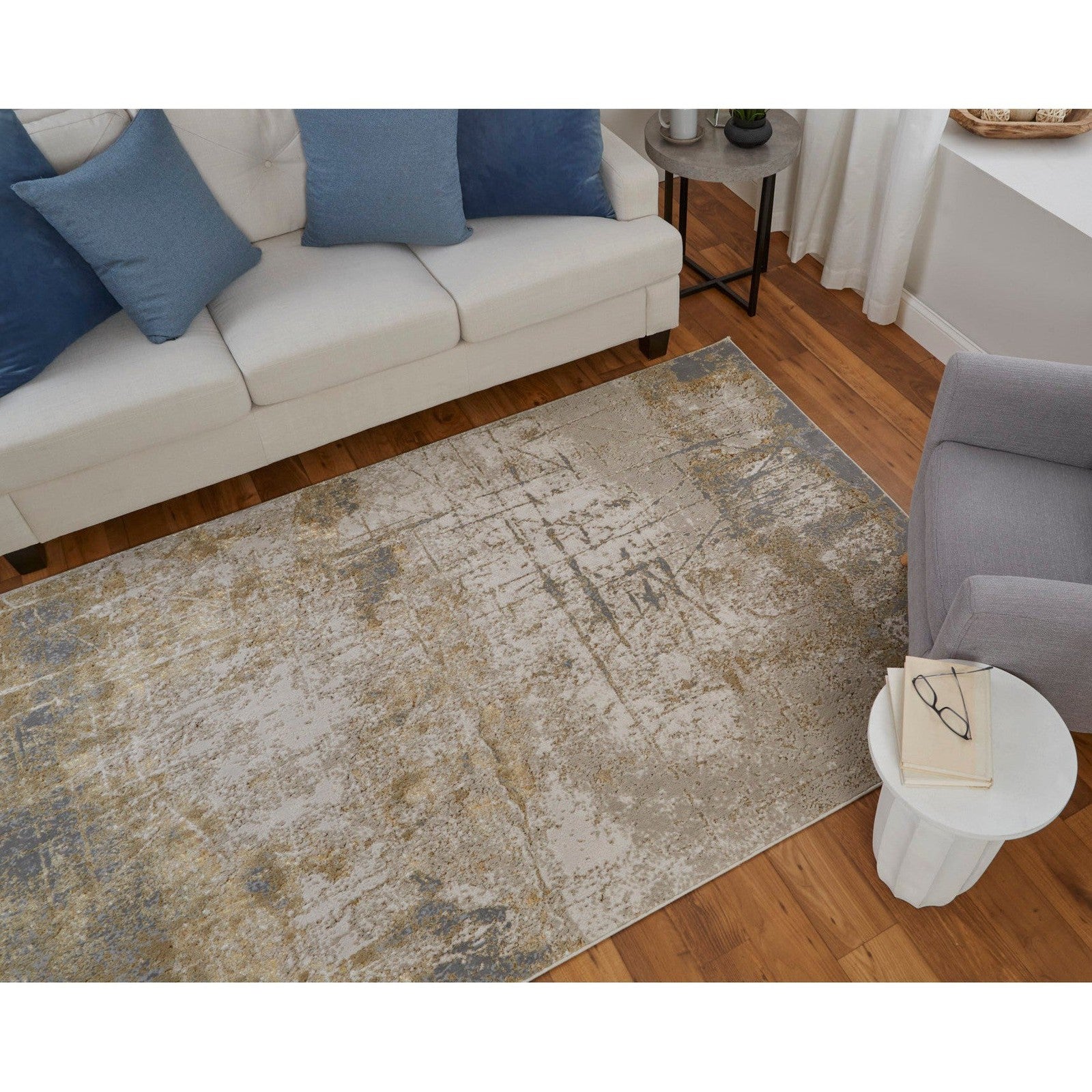Feizy Aura 39LNF Modern Abstract Rug in Ivory/Brown/Gray