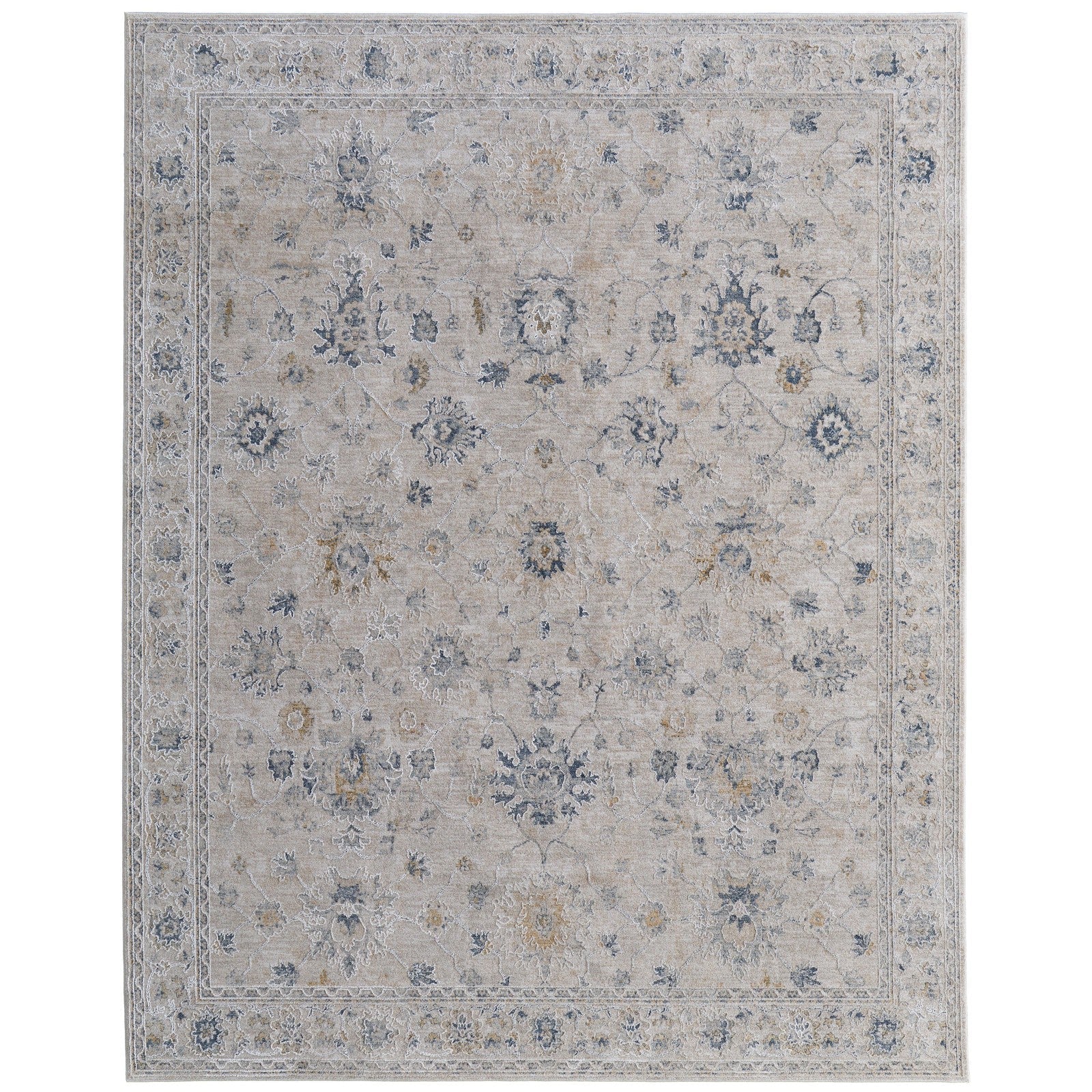 Feizy Pasha 39M7F Transitional Floral & Botanical in Ivory/Taupe/Blue