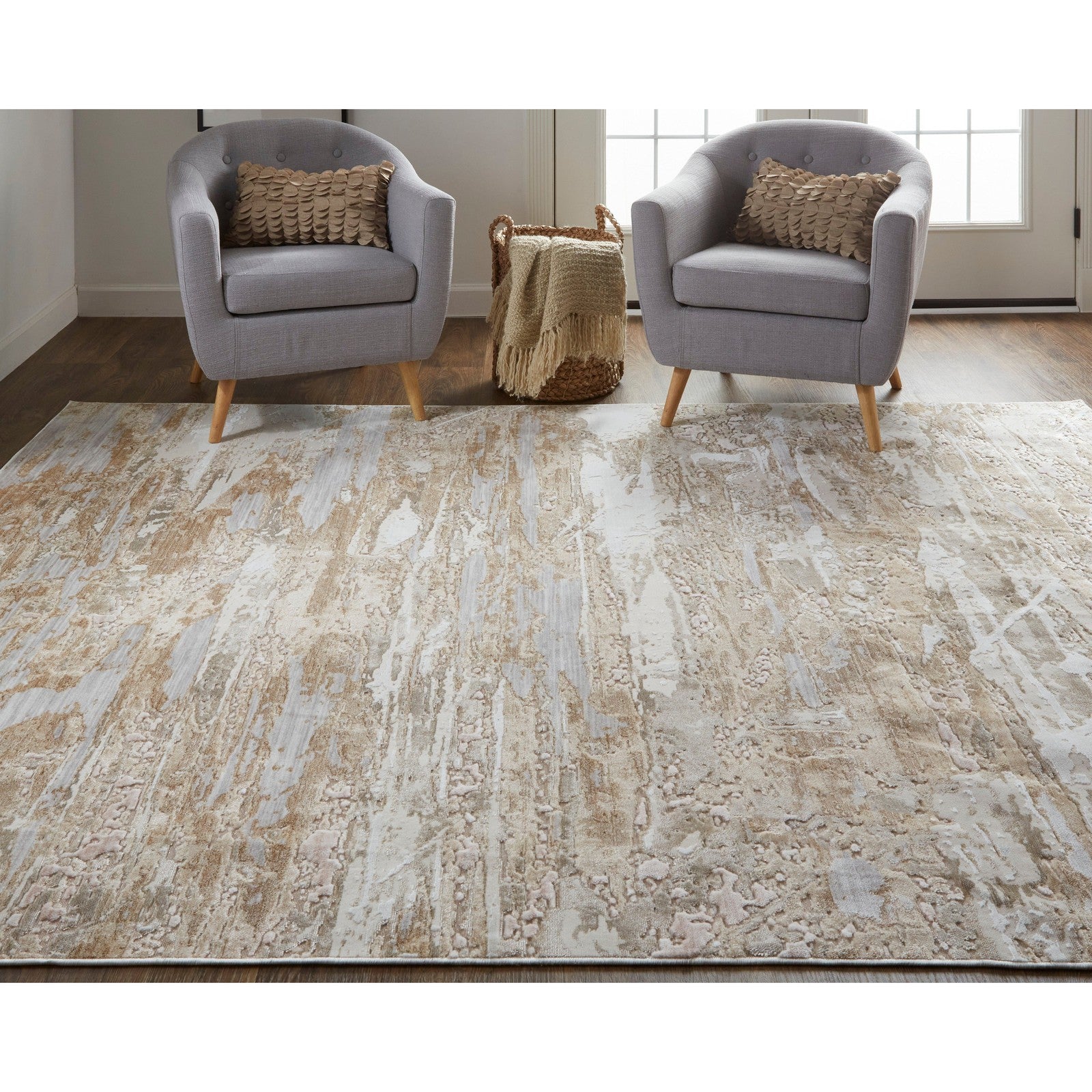 Feizy Laina 39G5F Transitional Abstract in Tan/Ivory