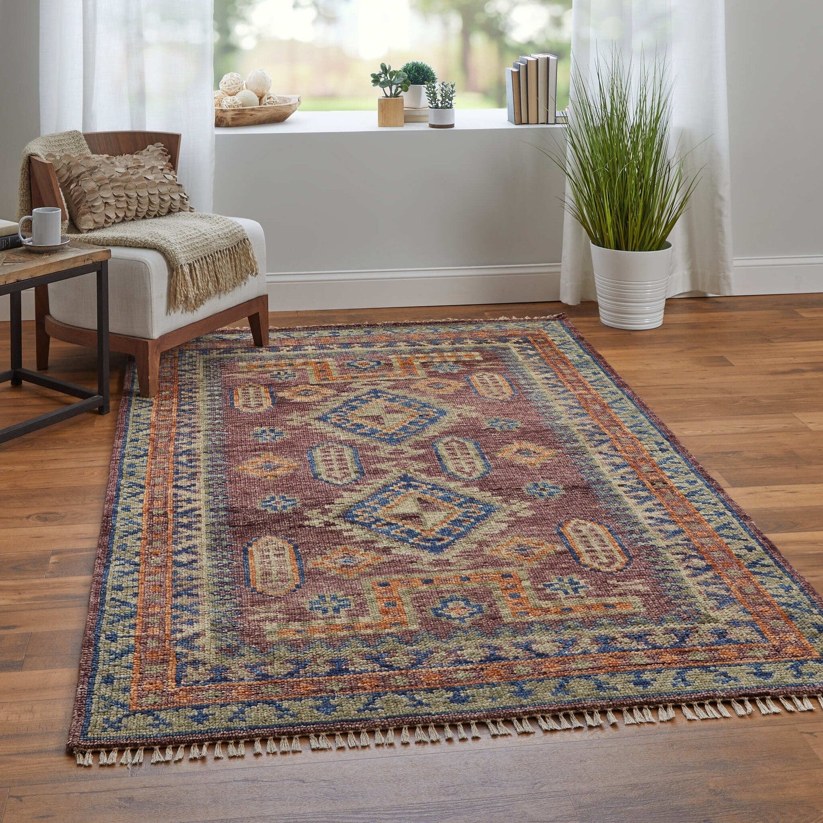 Feizy Fillmore 6929F Traditional Geometric Rug in Red/Green/Blue