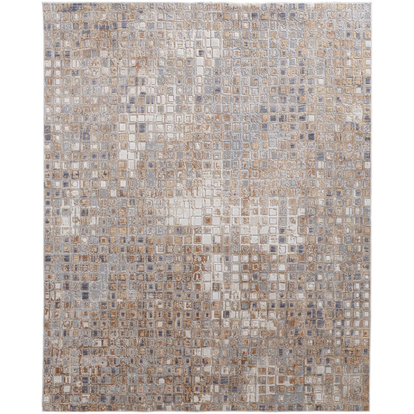 Feizy Laina 39G0F Transitional Geometric in Tan/Ivory/Blue