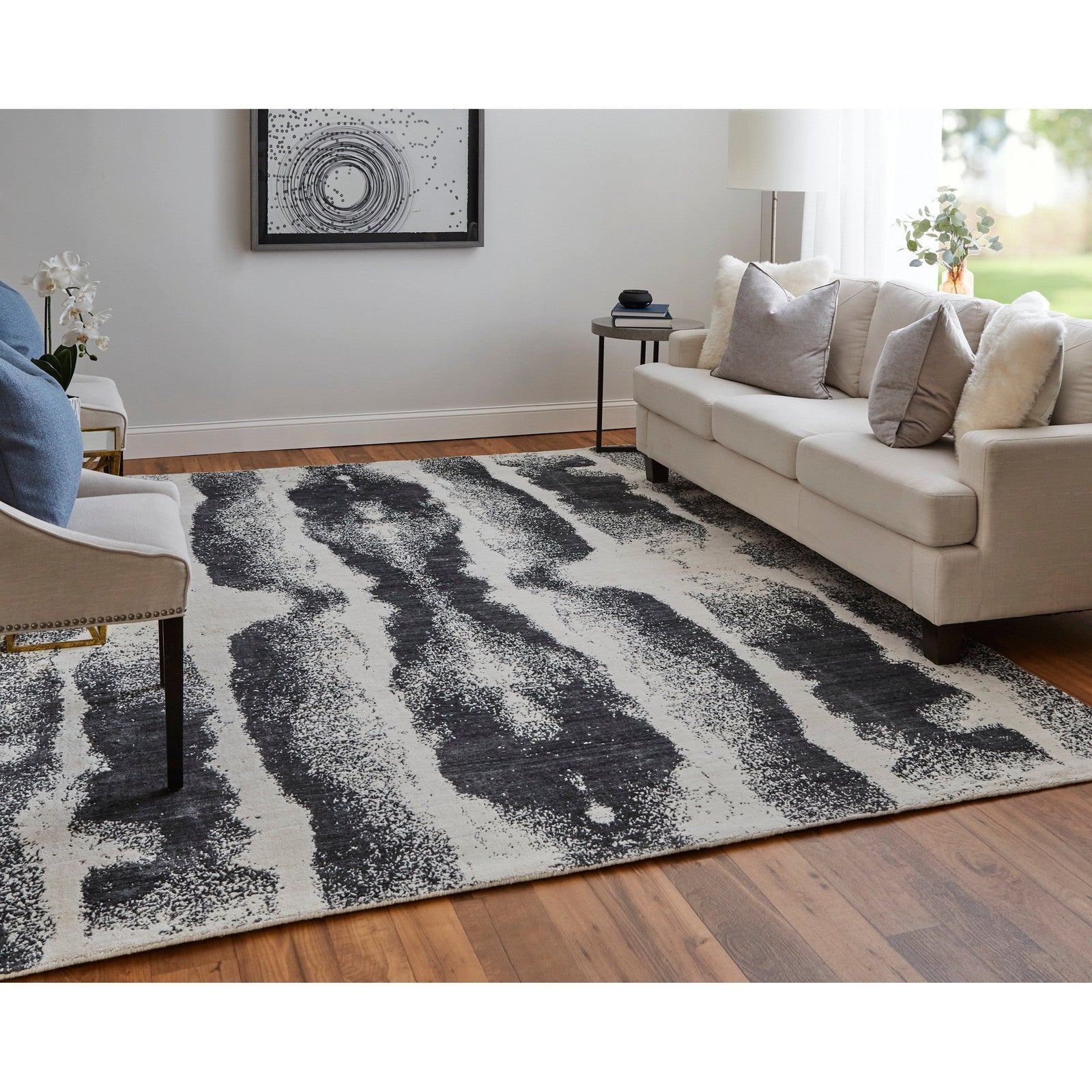Feizy Coda 8930F Modern Abstract Rug in Black/White