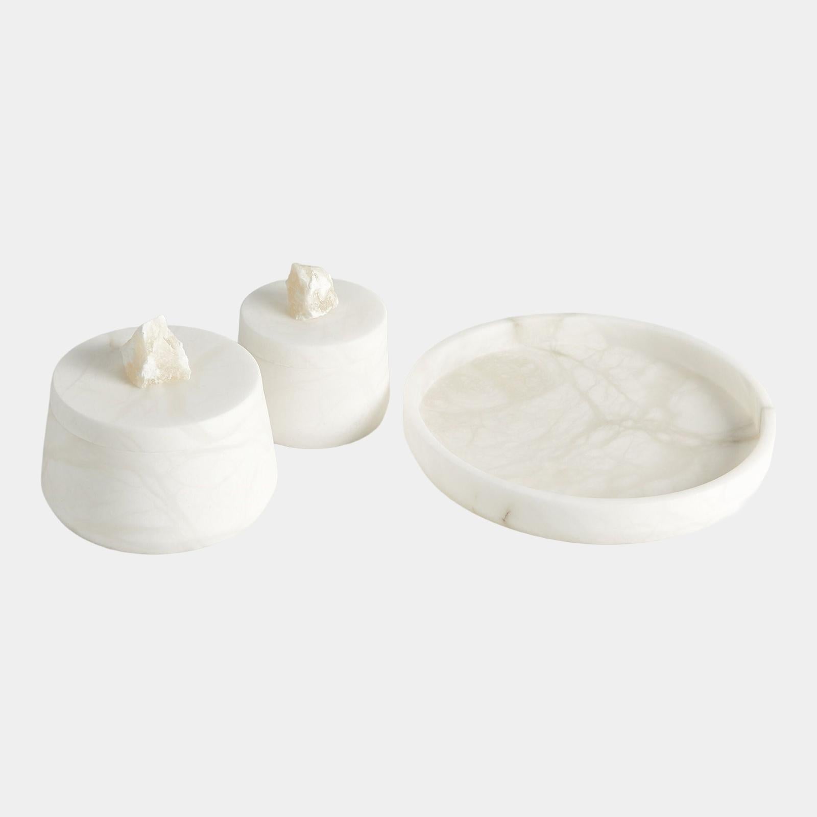 Global Views Finial White Roccia Alabaster Taper Box