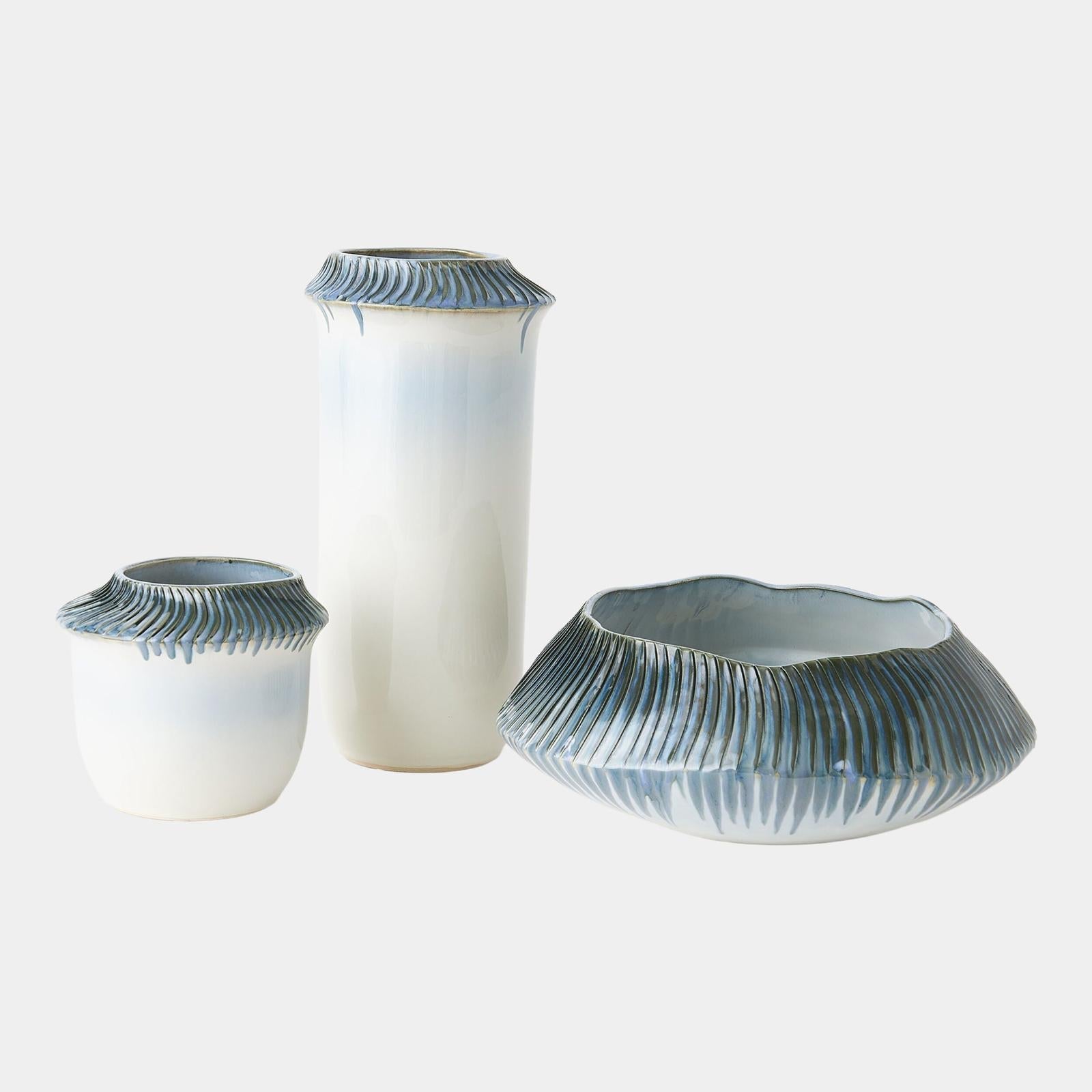Global Views Aiden Etched Blue Rimed Vase and Planter