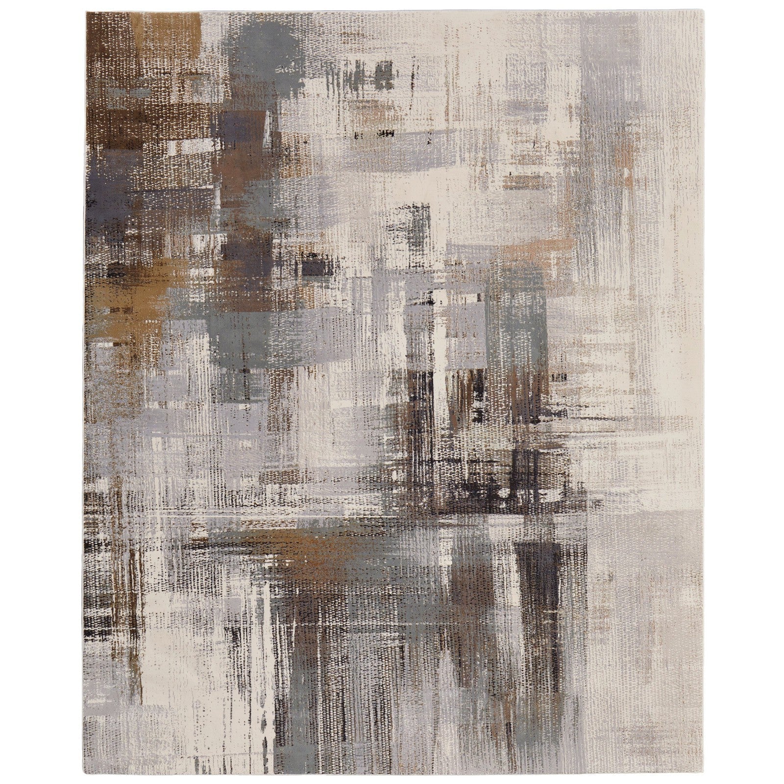 Feizy Clio 39LWF Modern Abstract in Ivory/Gray/Brown