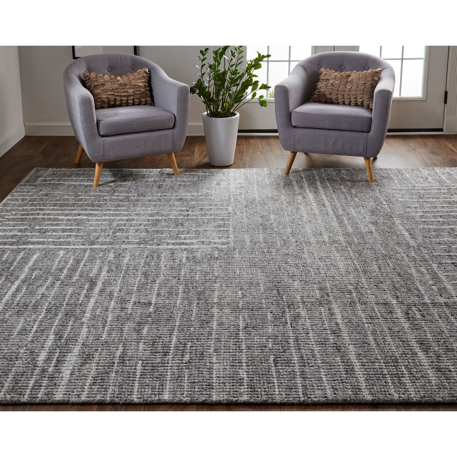 Feizy Alford 6913F Modern Checkered in Gray/Silver/Ivory