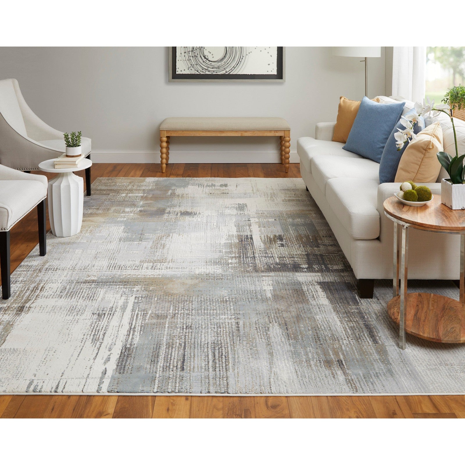 Feizy Clio 39LWF Modern Abstract in Ivory/Gray/Brown