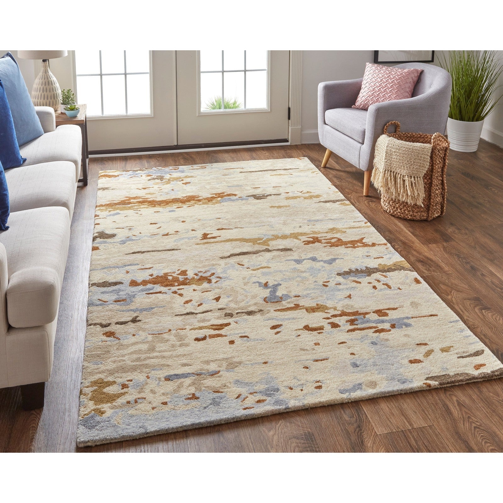 Feizy Everley 8644F Modern Abstract in Ivory/Blue/Brown
