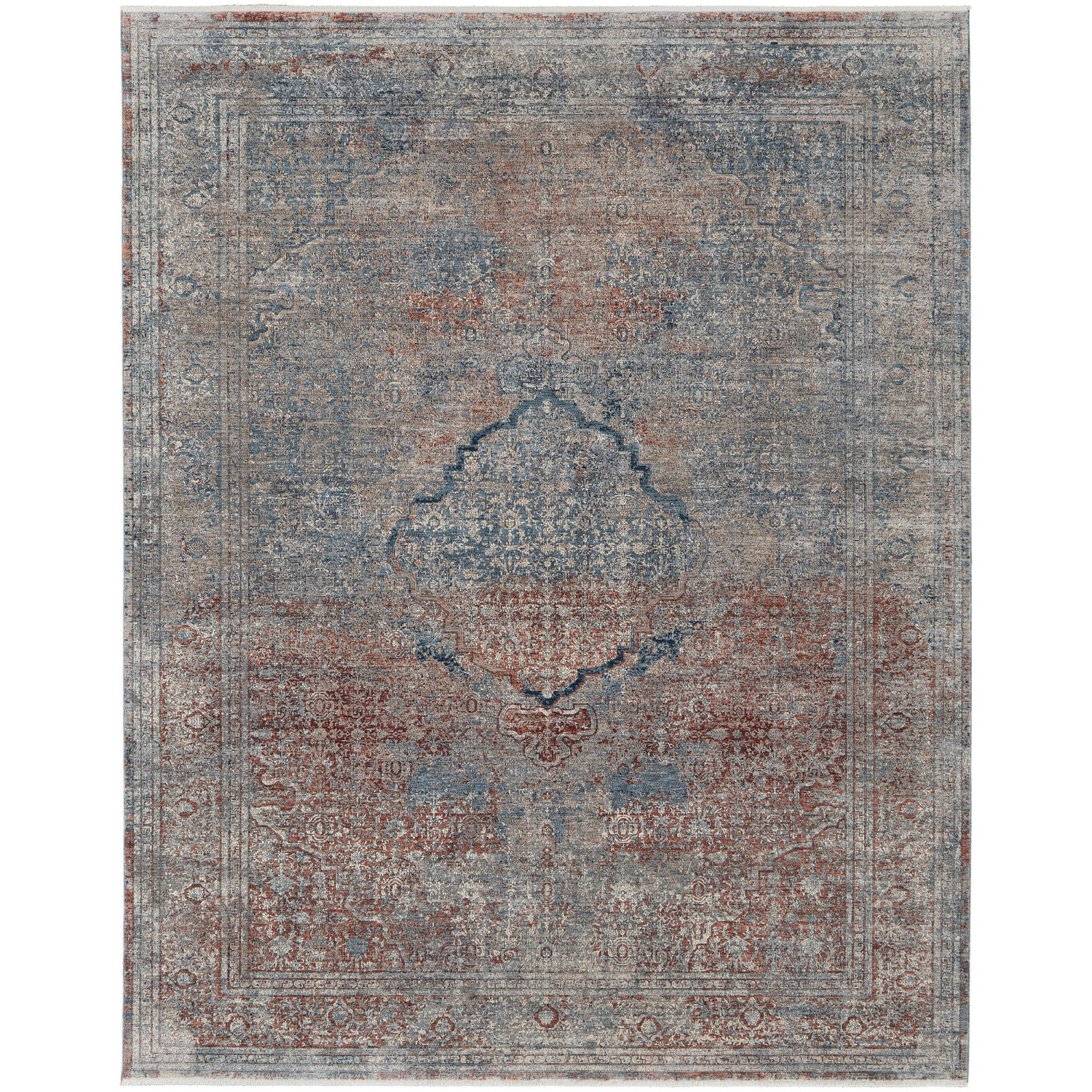 Feizy Marquette 39GVF Transitional Medallion in Blue/Red/Gray