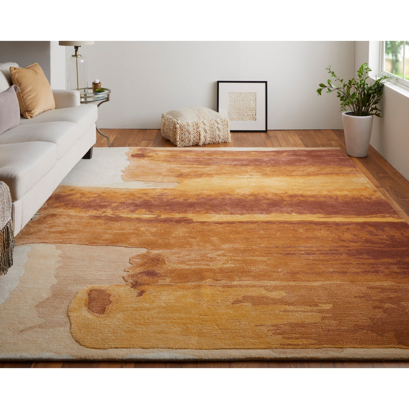 Feizy Anya 8921F Transitional Abstract Rug in Red/Orange/Ivory