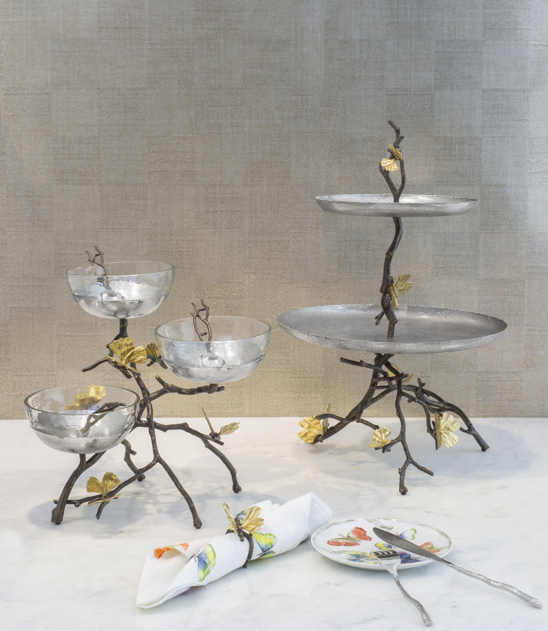 Michael Aram Butterfly Ginkgo Triple Bowl Set with Spoons