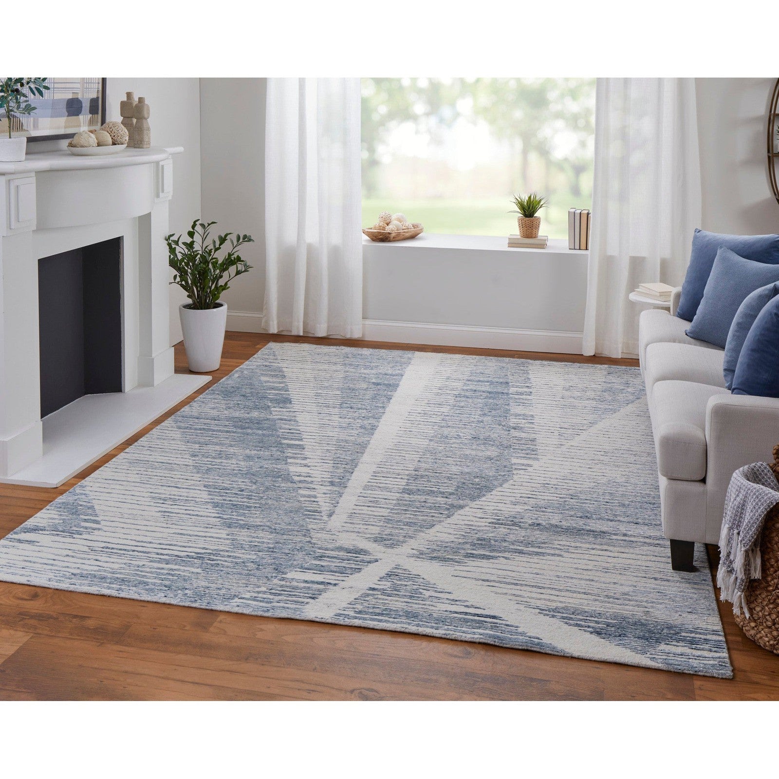 Feizy Brighton 69CHF Modern Abstract in Ivory/Blue/Silver