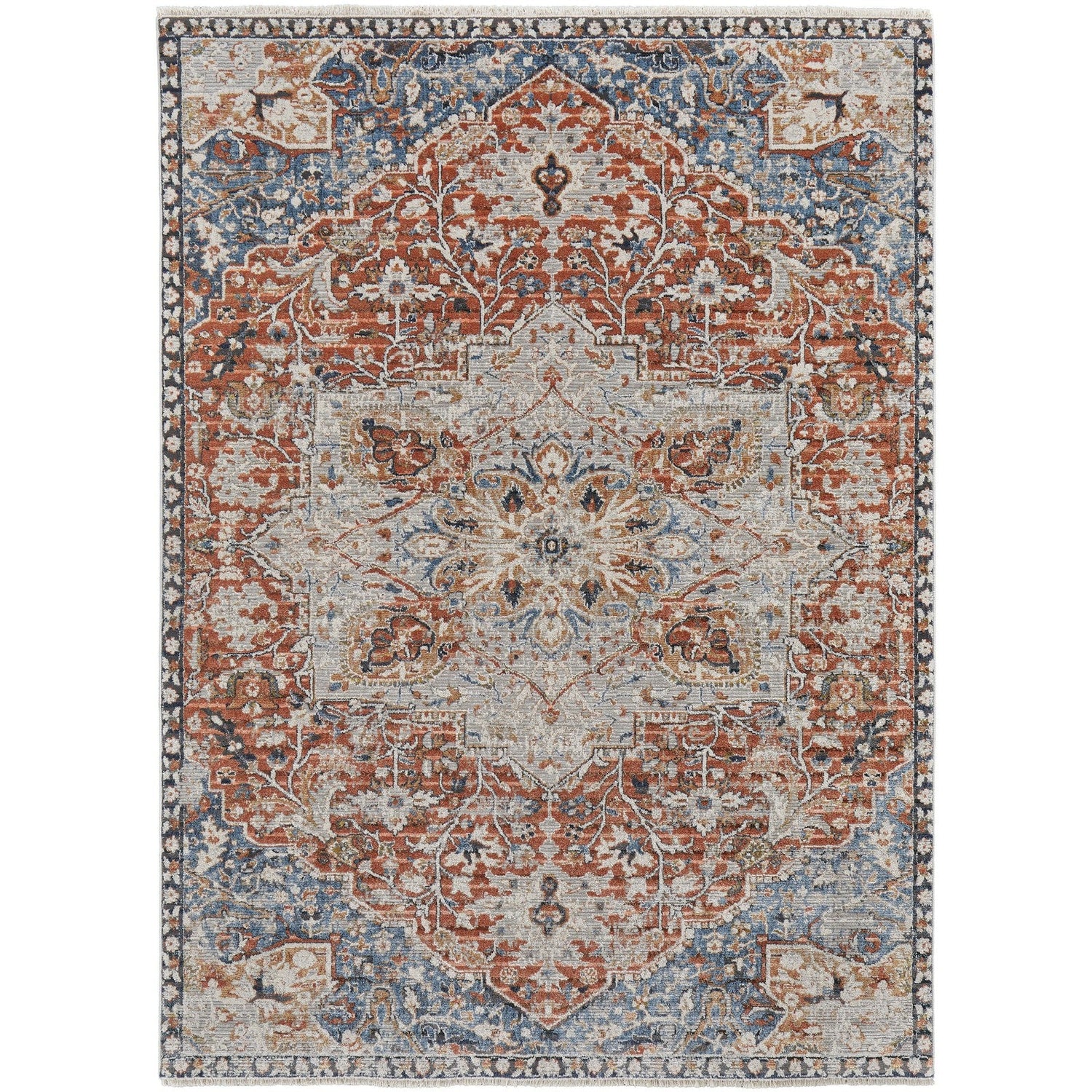 Feizy Kaia 39HXF Transitional Medallion in Orange/Ivory/Blue