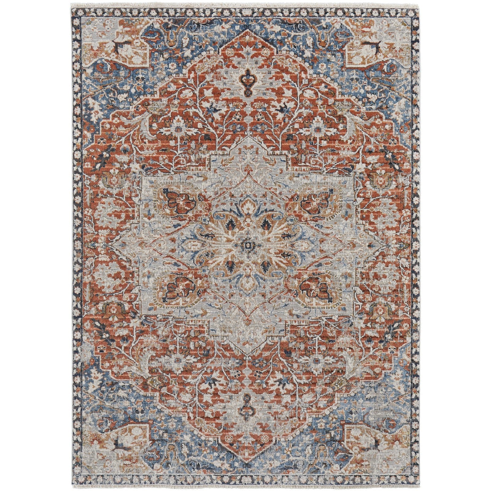 Feizy Kaia 39HXF Transitional Medallion in Orange/Ivory/Blue