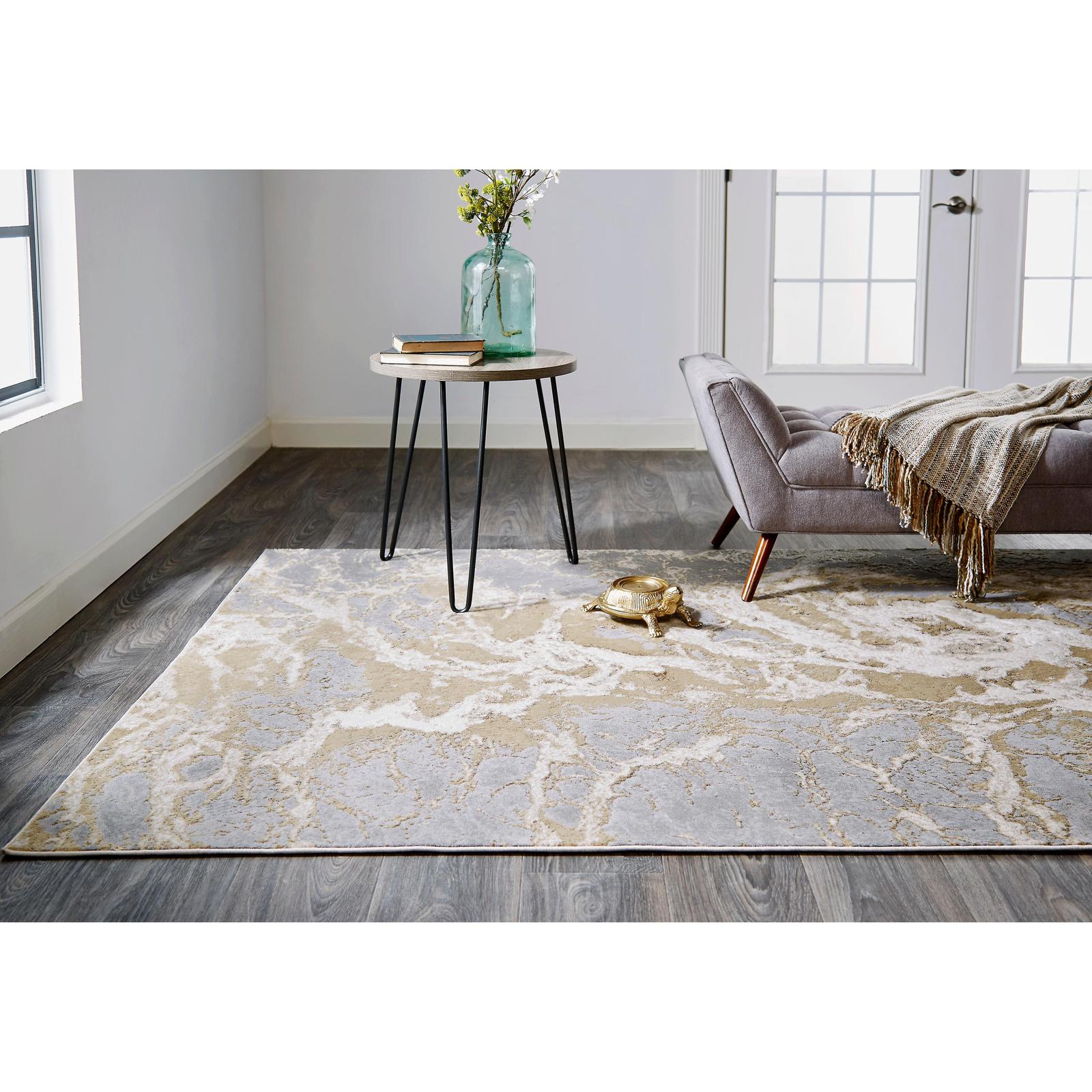 Feizy Aura 3563F Modern Abstract Rug in Ivory/Silver/Gold