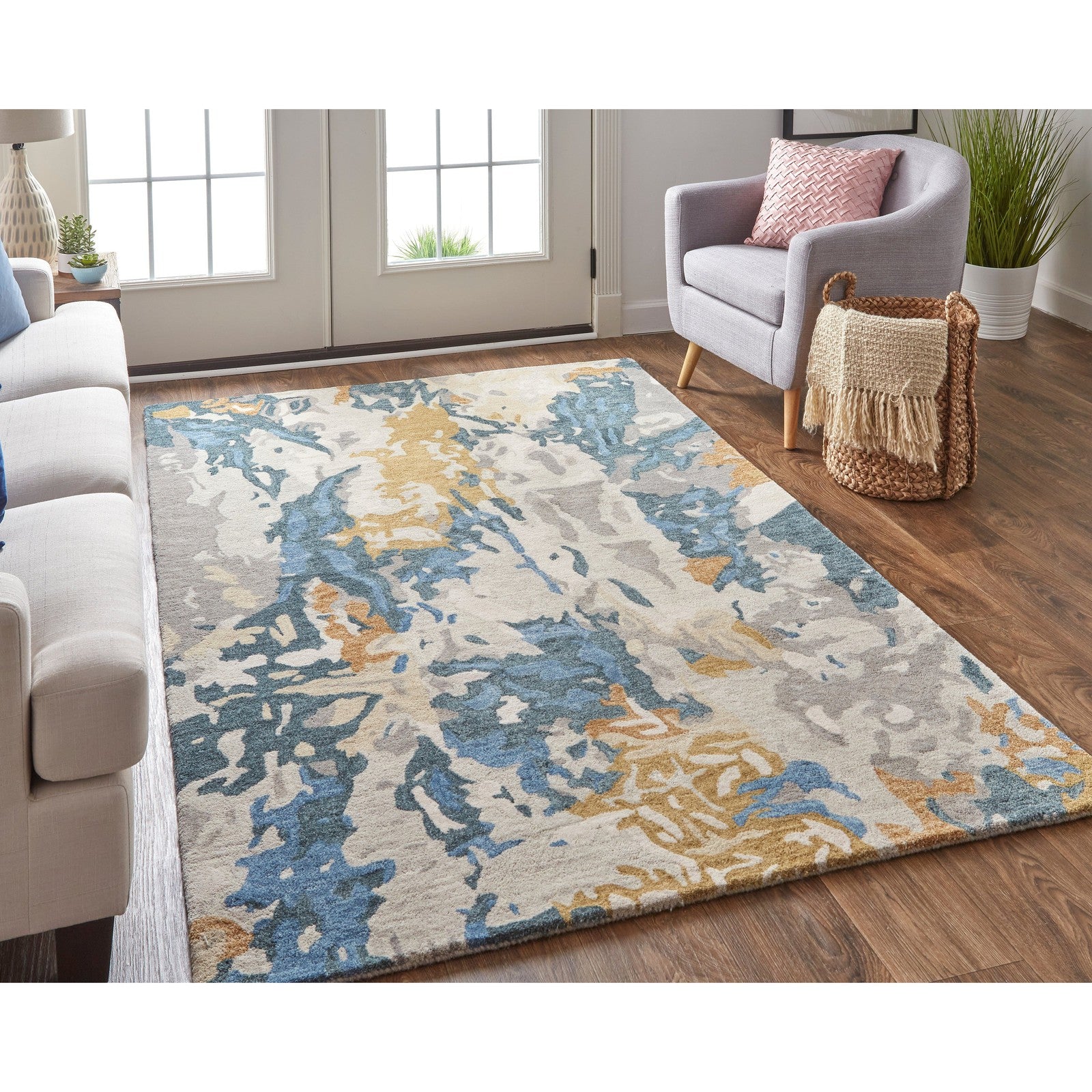 Feizy Everley 8645F Modern Abstract in Gray/Blue/Gold