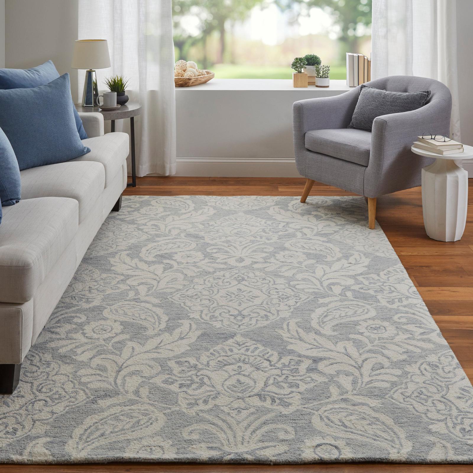 Feizy Belfort 8776F Transitional Medallion Rug in Blue/Ivory