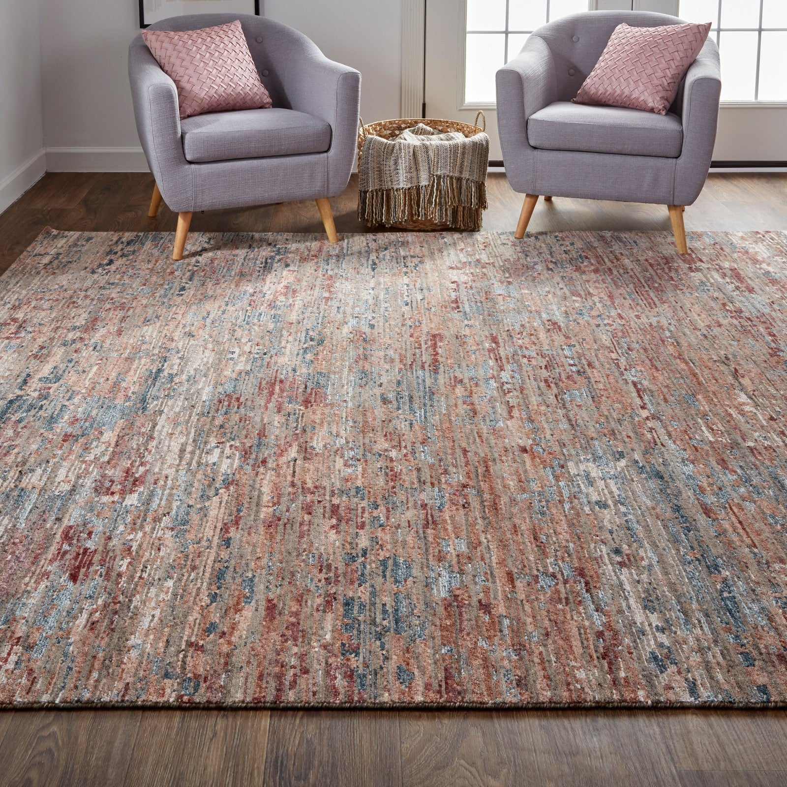 Feizy Conroe 6827F Modern Abstract in Red/Blue
