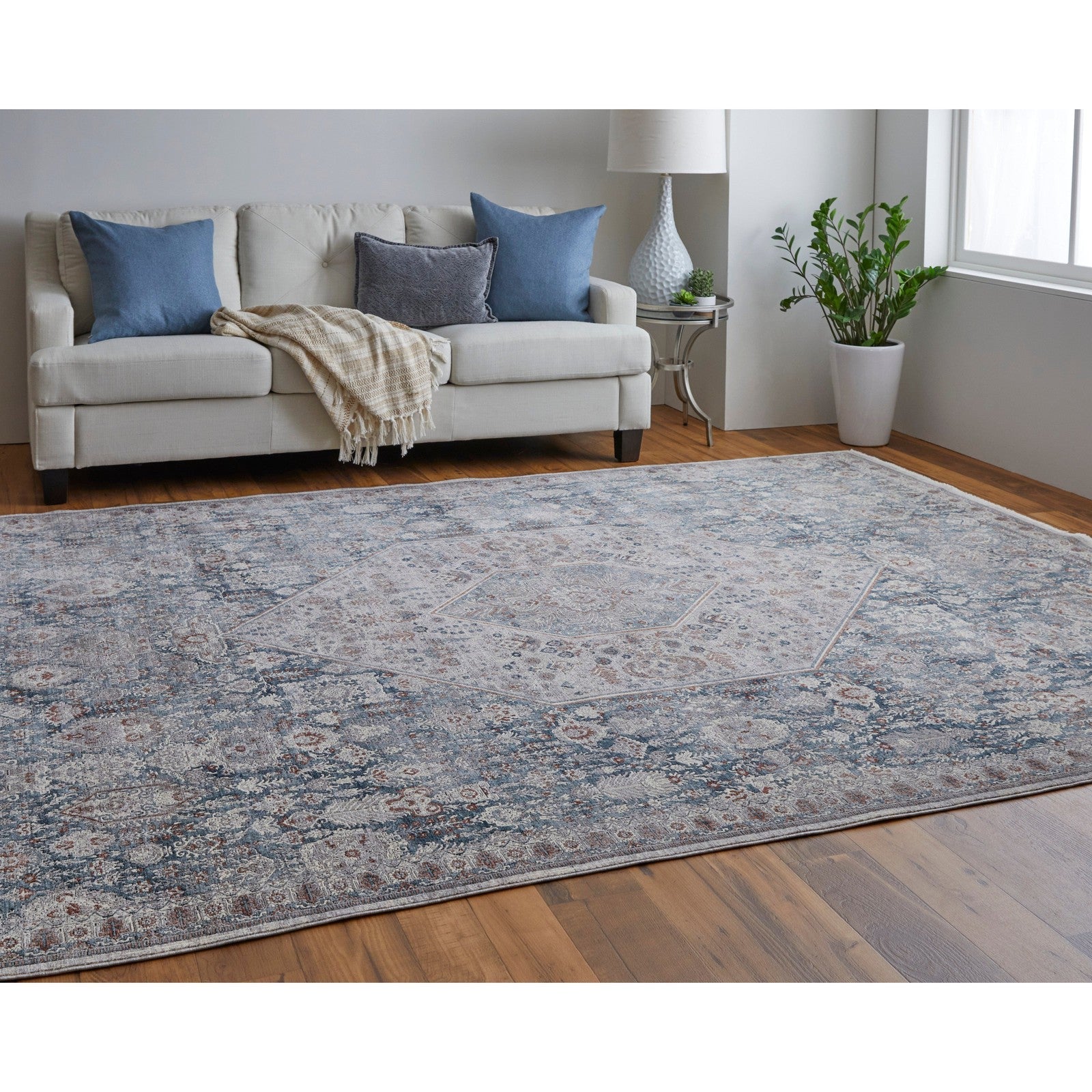 Feizy Marquette 39GUF Transitional Medallion in Blue/Ivory