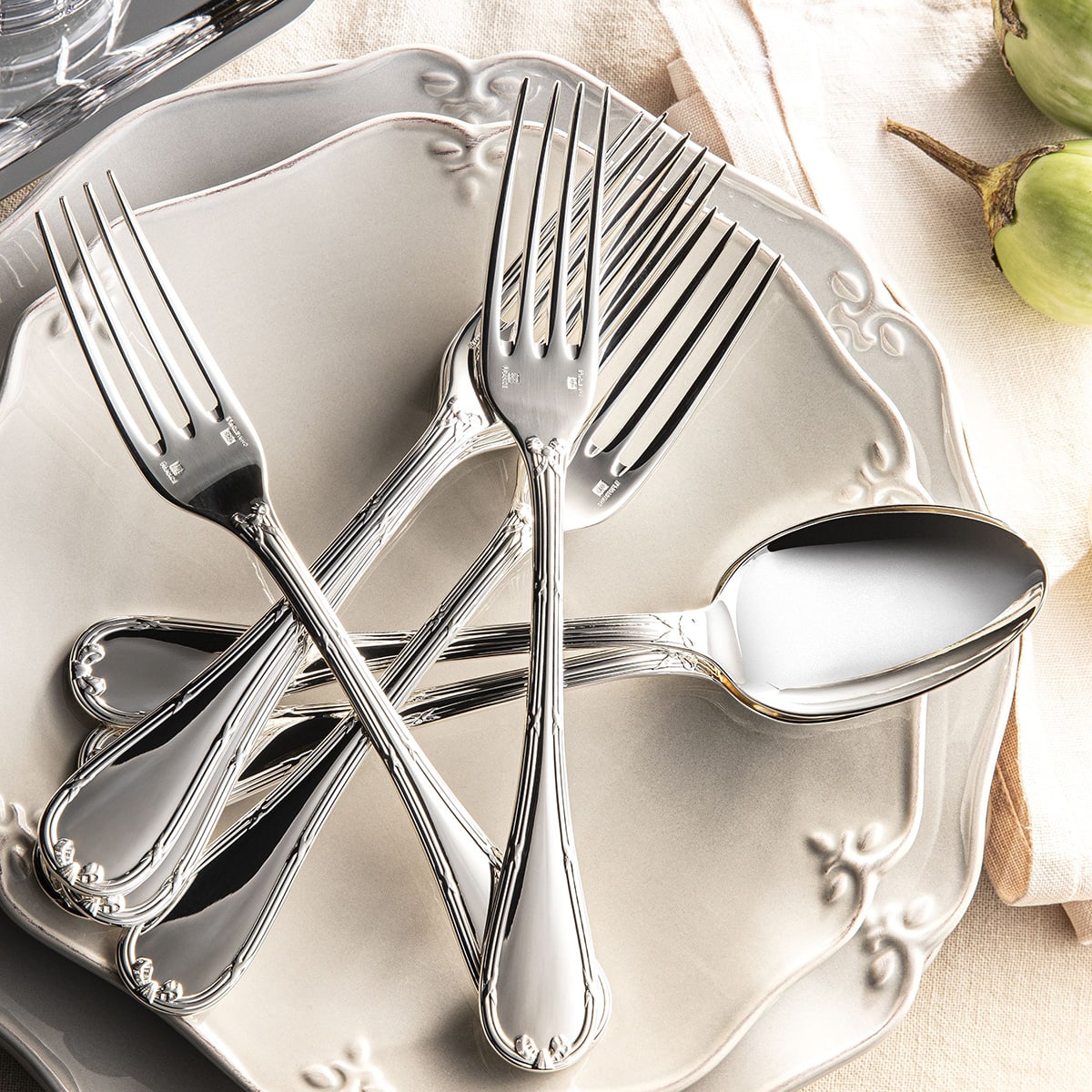 Christofle Rubans Silver Plated Serving Fork