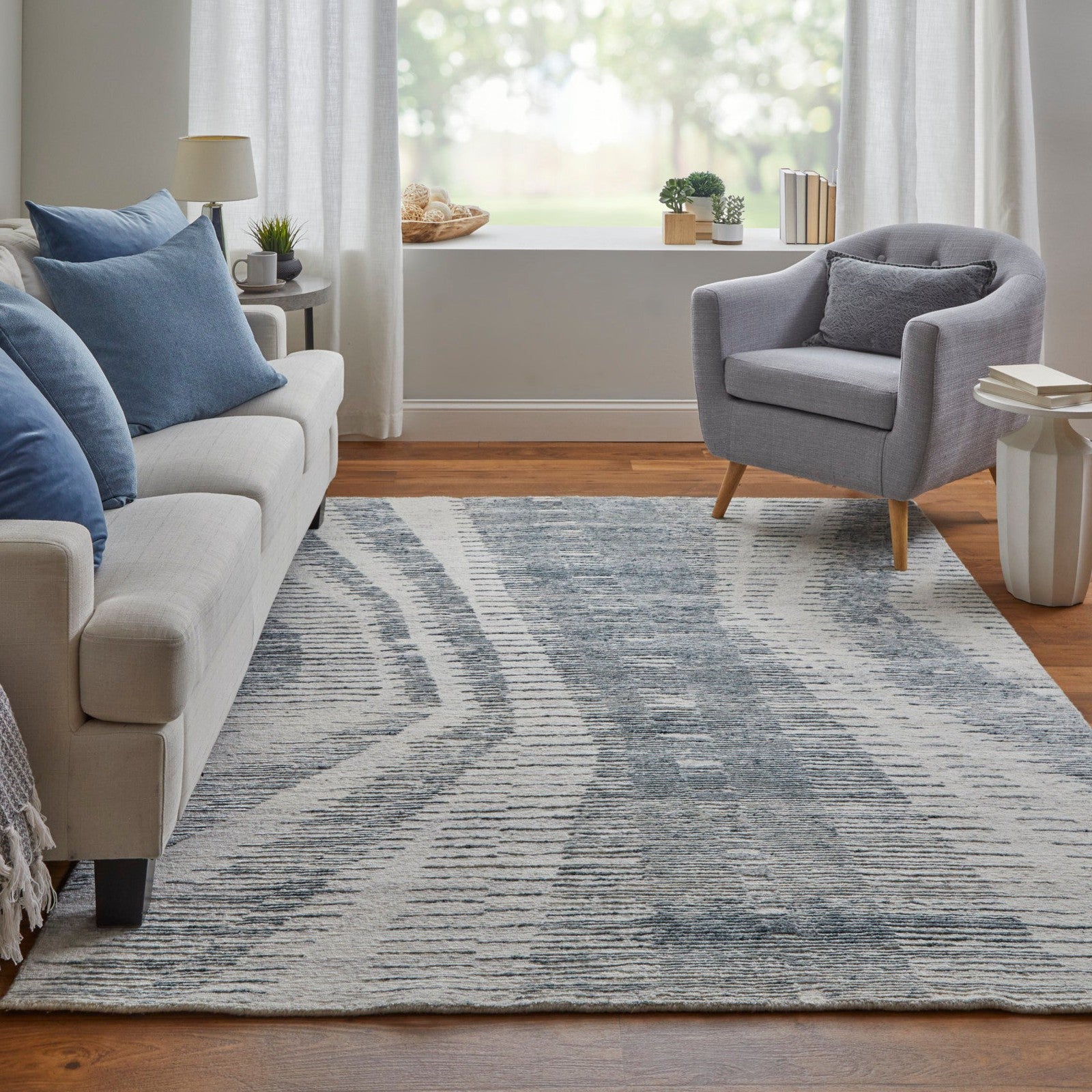 Feizy Brighton 69CGF Modern Abstract in Ivory/Blue/Gray