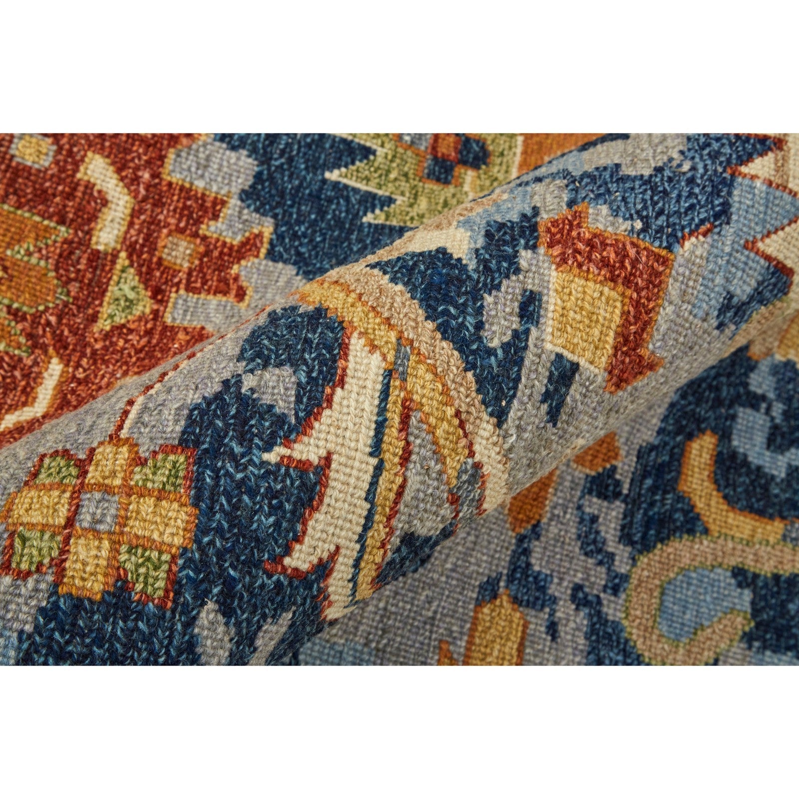 Feizy Leylan 0587F Transitional Floral & Botanical in Blue/Orange/Red
