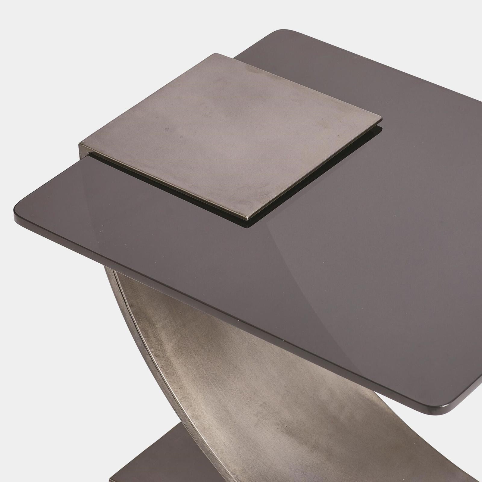 Global Views Smoke Glass Light Gunmetal Side Table