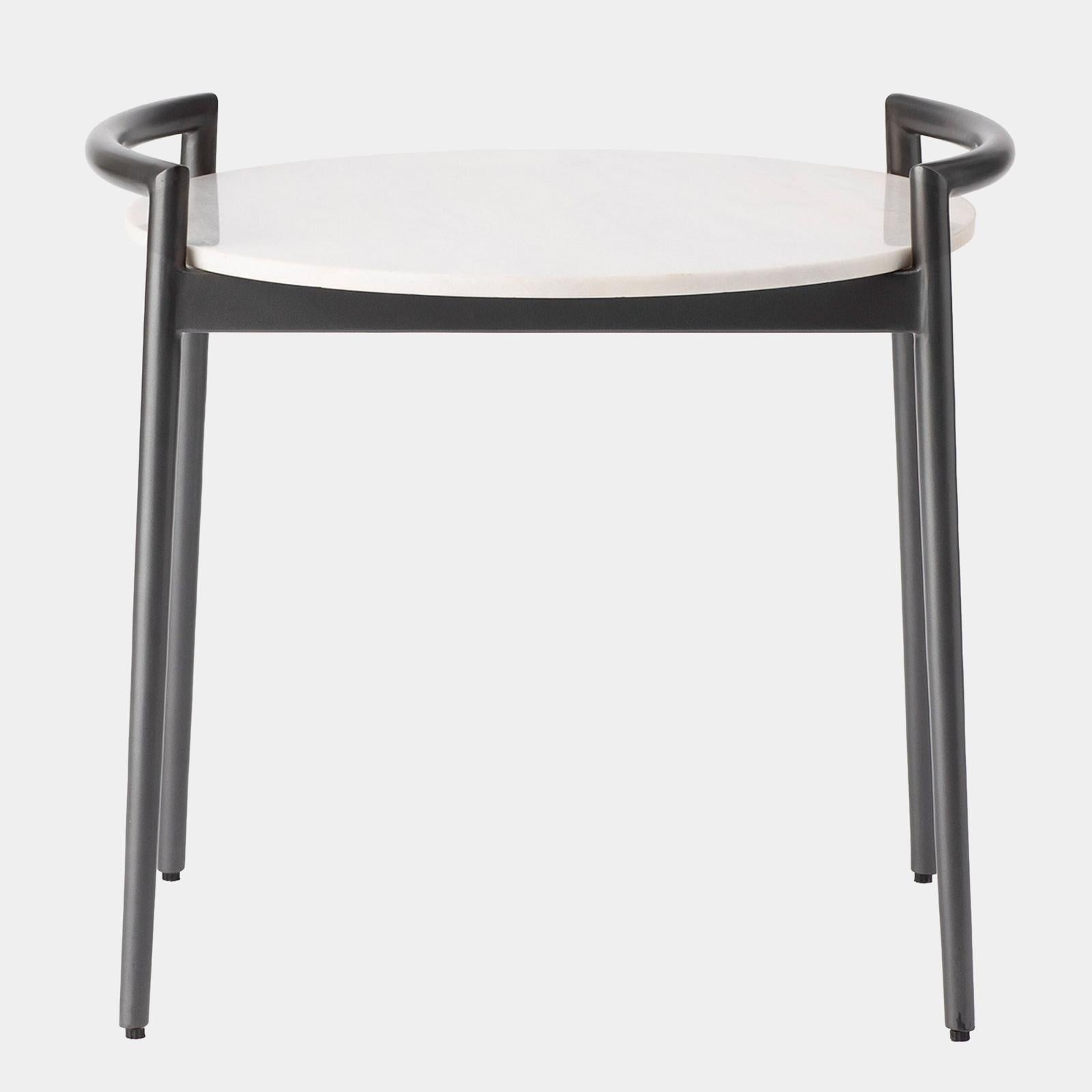 Global Views Retro Gunmetal and White Marble Round Side Table